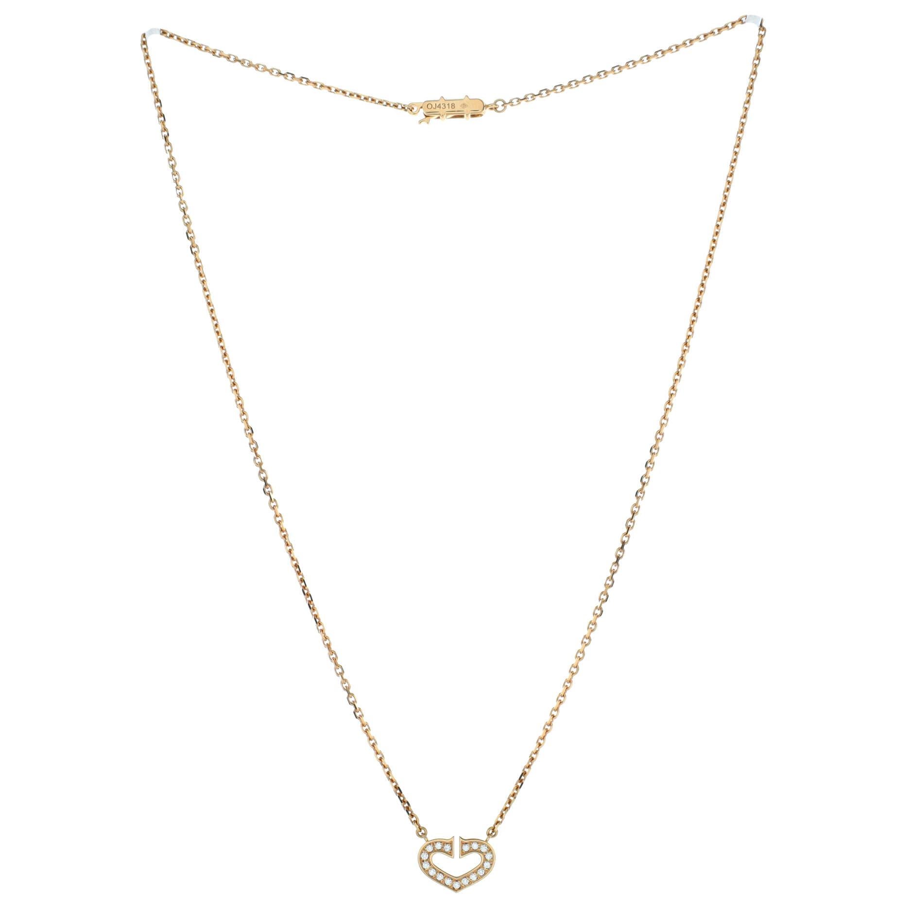 Women's or Men's Cartier C Heart de Cartier Pendant Necklace 18k Rose Gold with Pave Diamonds