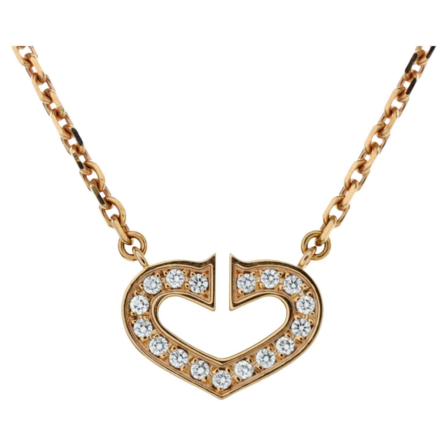Cartier C Heart de Cartier Pendant Necklace 18k Rose Gold with Pave Diamonds