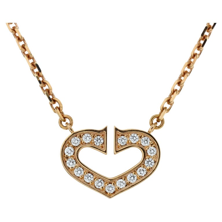 Cartier C Heart de Cartier Pendant Necklace 18k Rose Gold with Pave Diamonds For Sale at 1stDibs