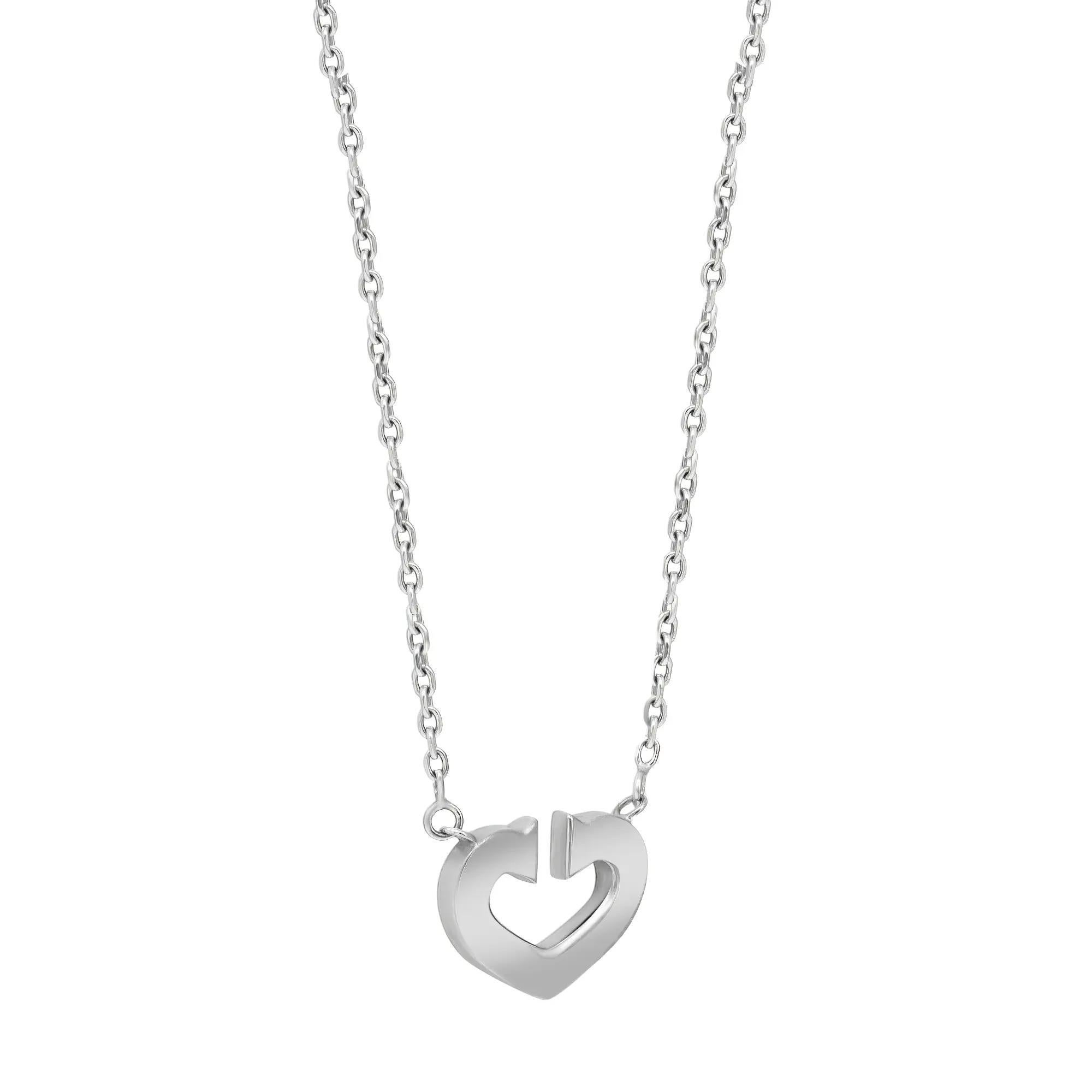 Modern Cartier C Heart De Cartier Pendant Necklace 18K White Gold 16.5 Inches For Sale
