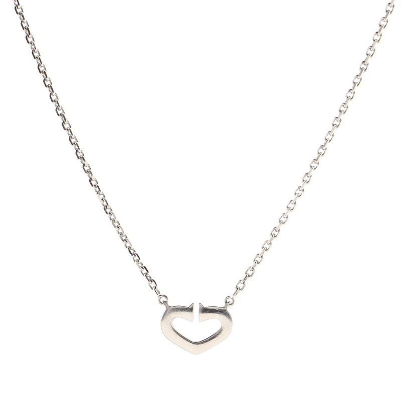 Round Cut Cartier C Heart de Cartier Pendant Necklace 18K White Gold with Diamond