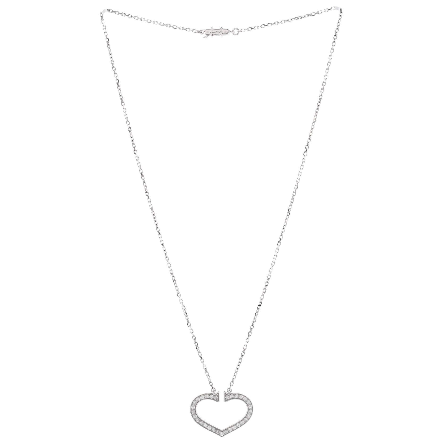 Cartier C Heart de Cartier Pendant Necklace 18K White Gold with Diamonds In Good Condition In New York, NY