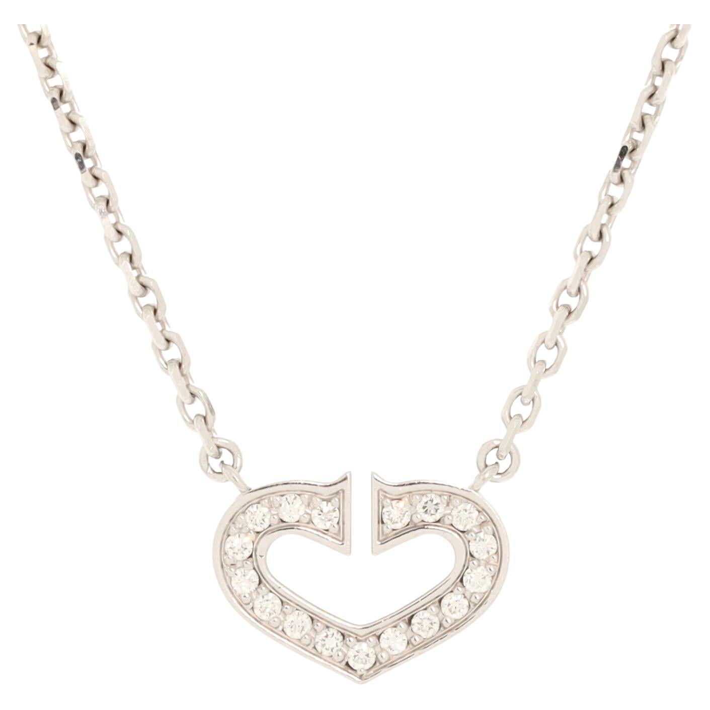 Cartier C Heart de Cartier Pendant Necklace 18K White Gold with Pave Diamonds