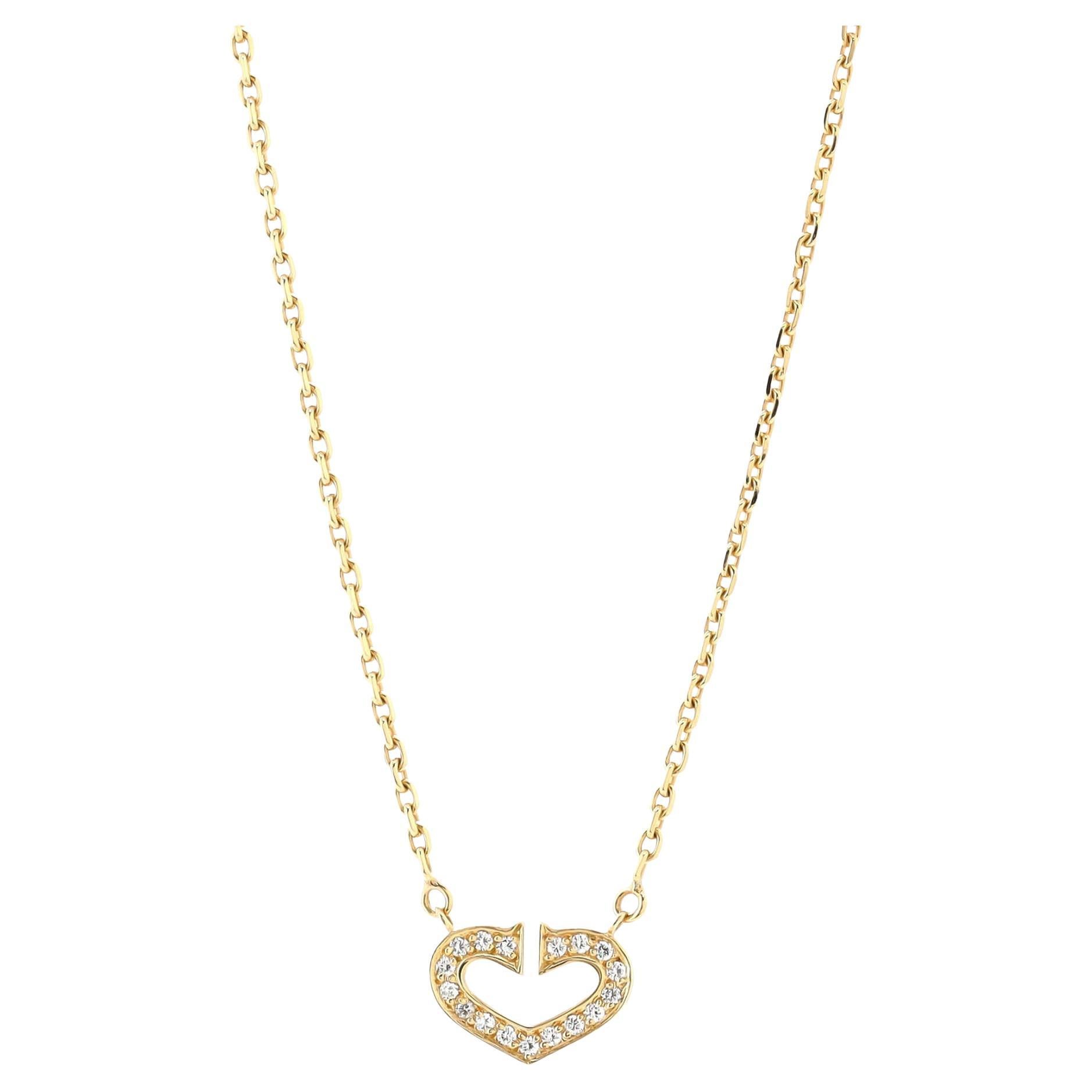 Cartier Pave Diamond Gold Heart Necklace at 1stDibs