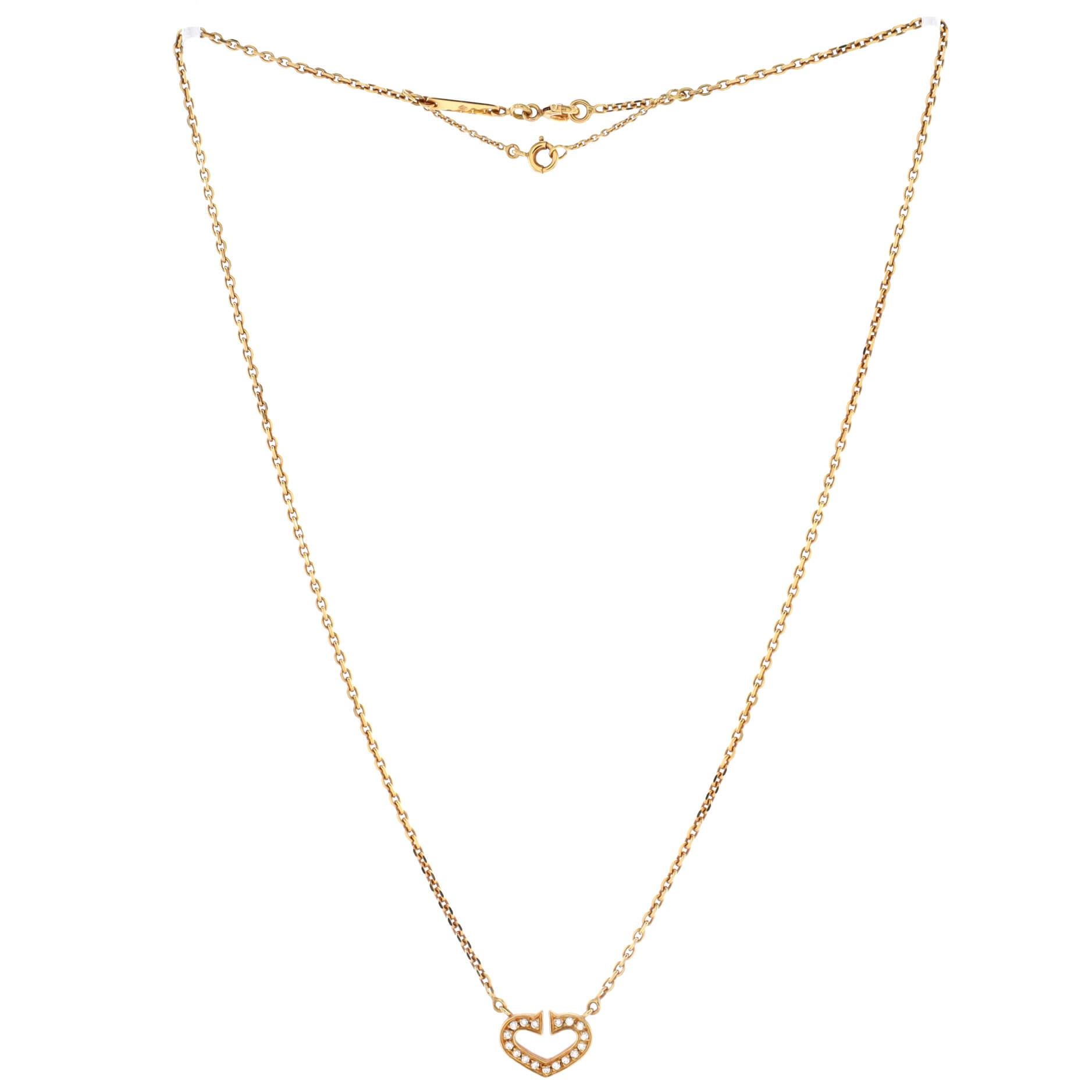 Cartier C Heart de Cartier Pendant Necklace 18K Yellow Gold with Pave Diamonds In Good Condition In New York, NY