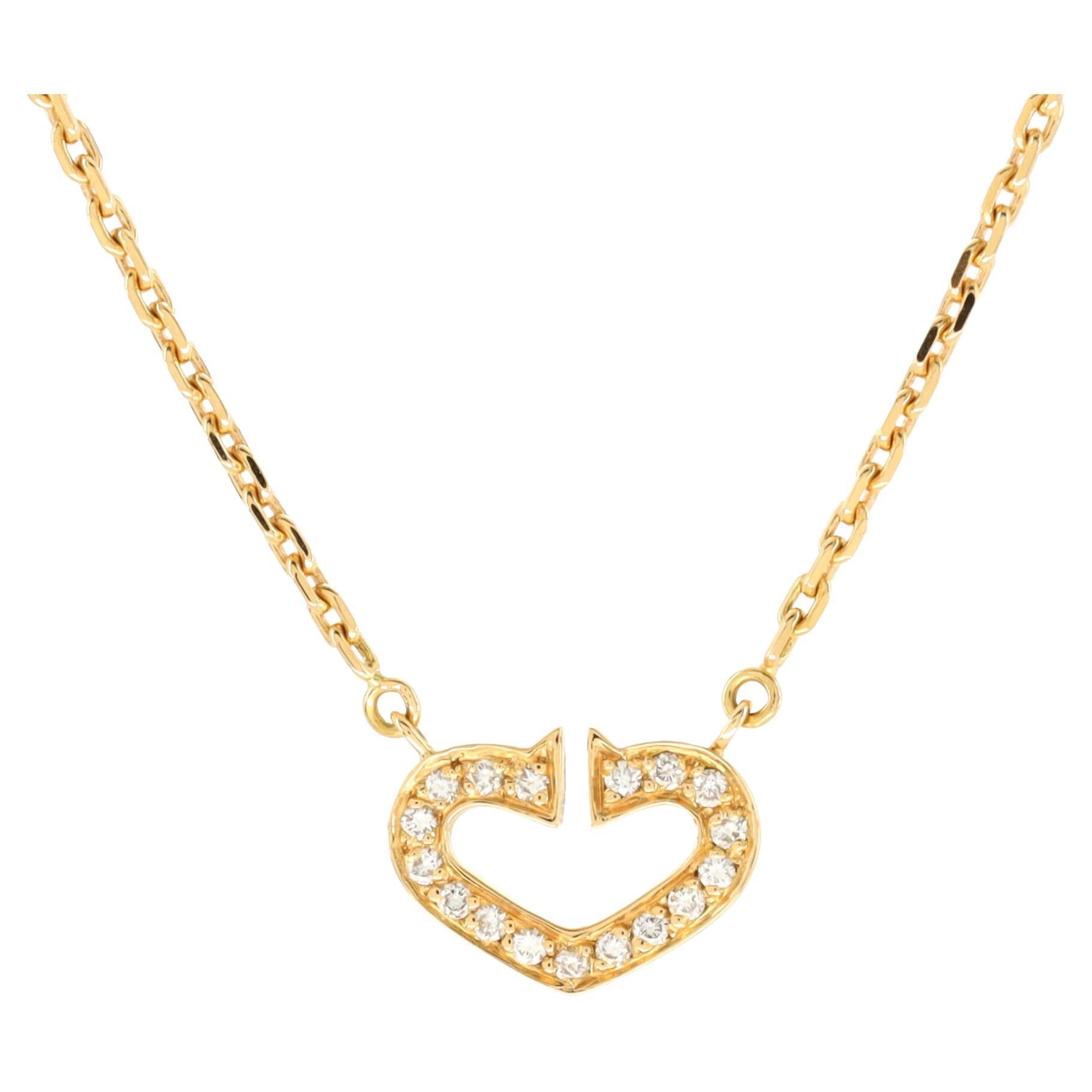 Cartier C Heart De Cartier Pendant Necklace 18k Yellow Gold with Pave Diamonds