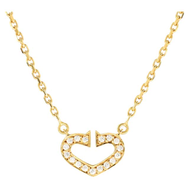 Cartier Diamond Pave Gold Heart Pendant Necklace at 1stDibs