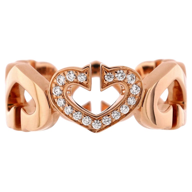 Cartier C Heart De Cartier Ring 18k Rose Gold and Diamonds For Sale at 1stDibs