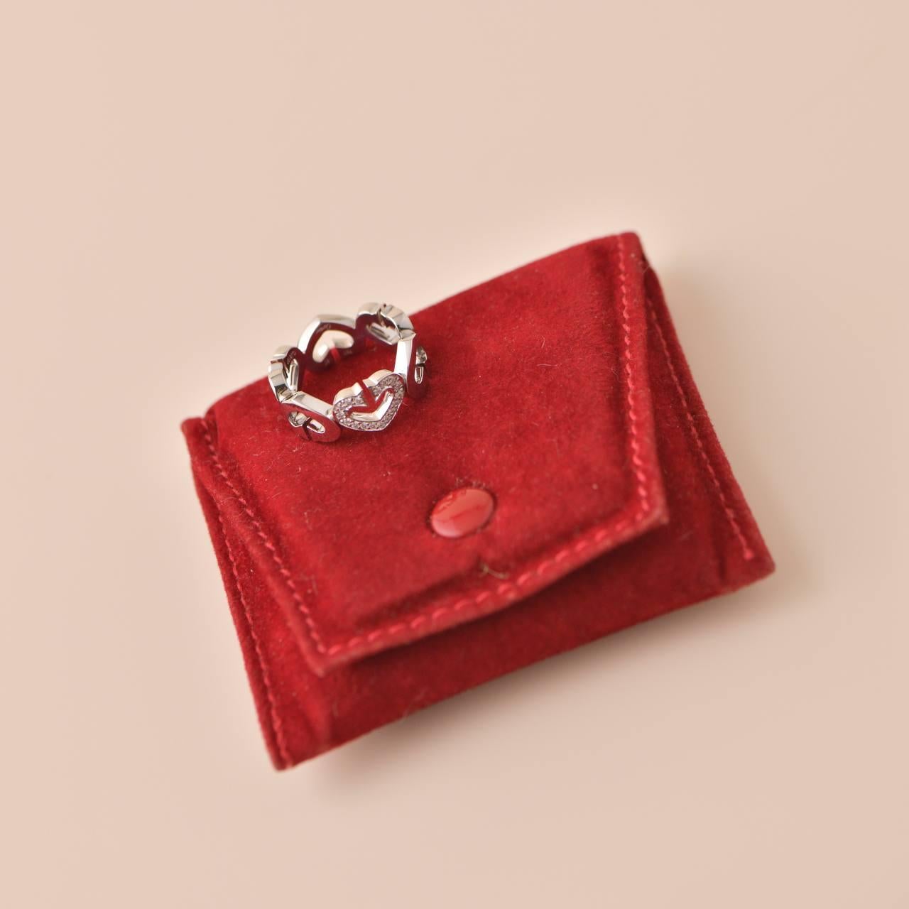 Cartier C Heart Diamond Bague en or blanc 18 carats Taille 50 Excellent état - En vente à Banbury, GB