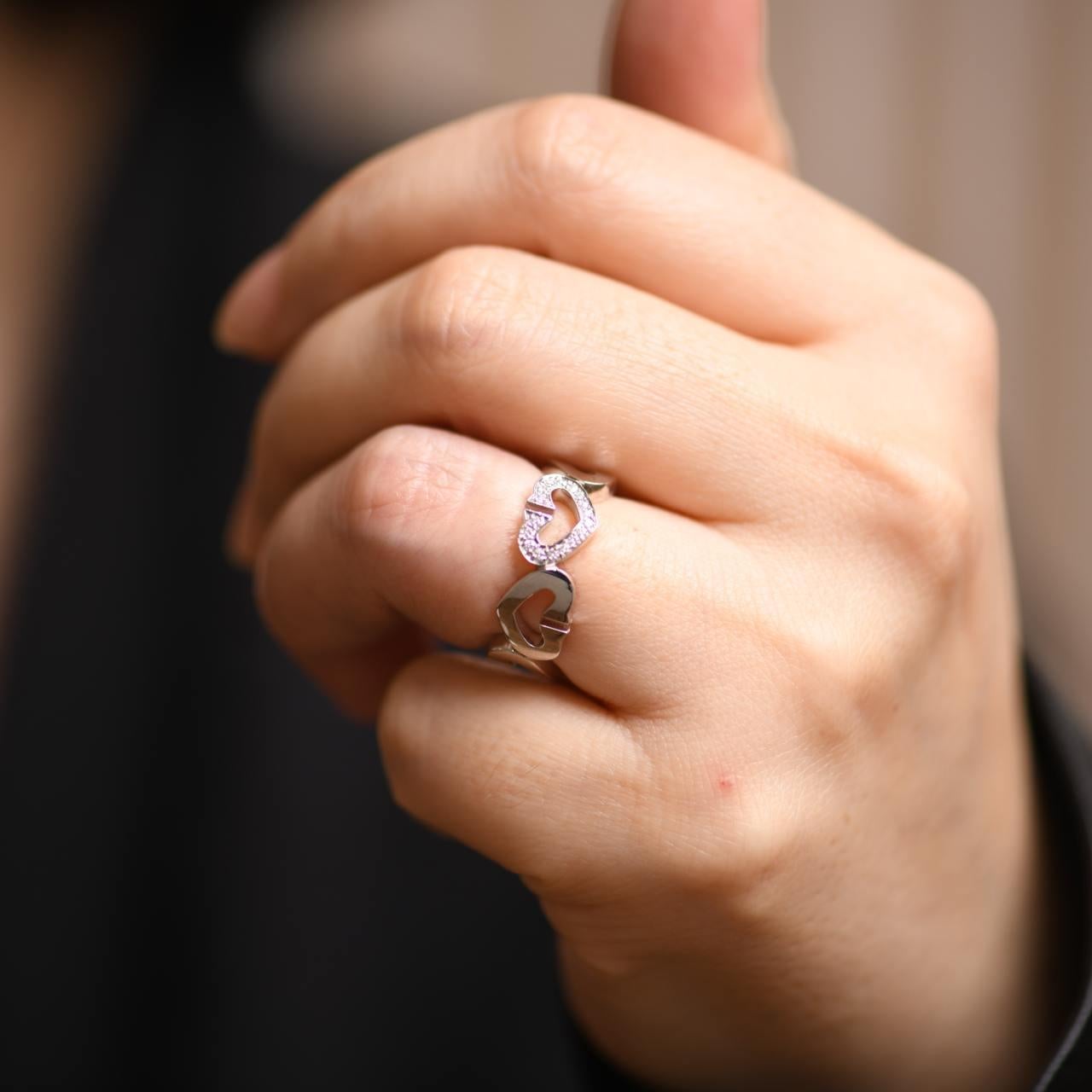 Taille brillant Cartier C Heart Diamond Bague en or blanc 18 carats Taille 50 en vente
