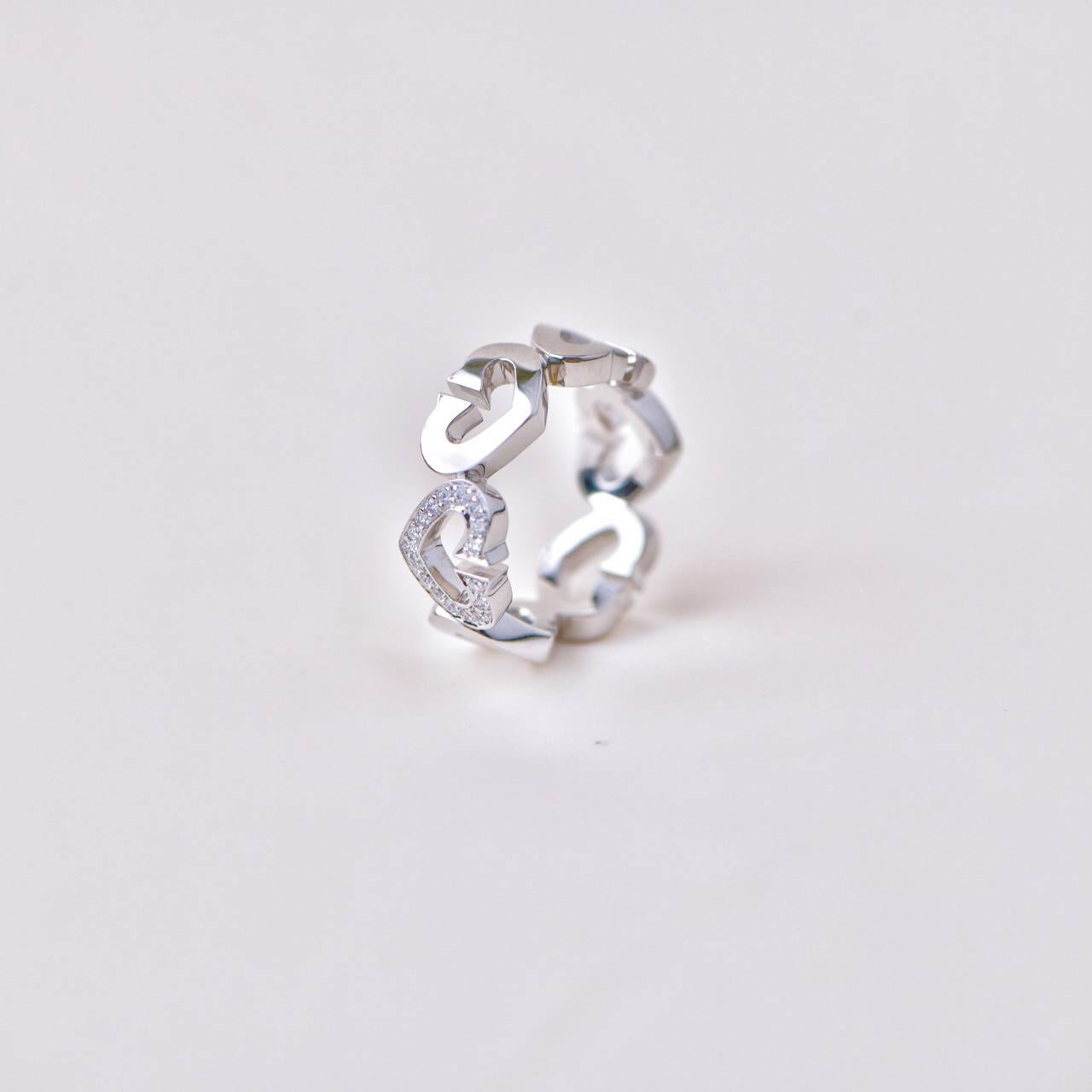 Cartier C Heart Diamond Bague en or blanc 18 carats Taille 50 Unisexe en vente