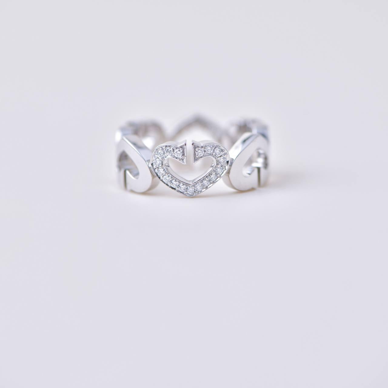 Cartier C Heart Diamond Bague en or blanc 18 carats Taille 50 en vente 2