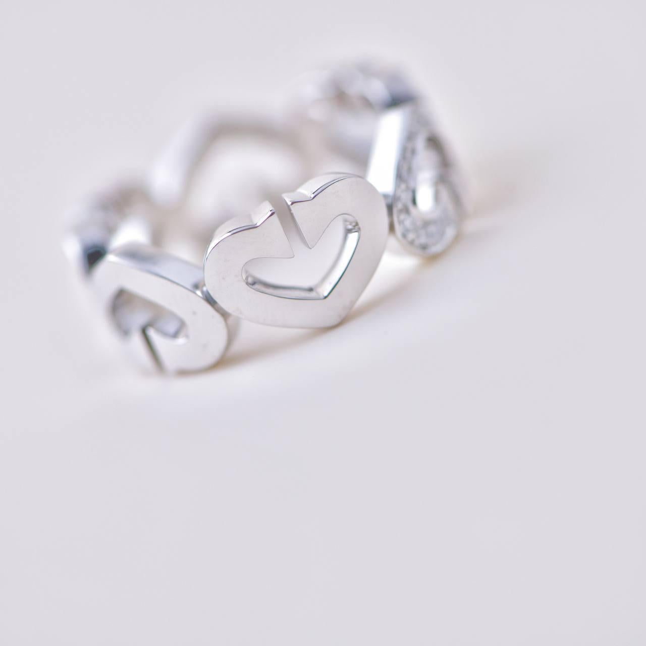 Cartier C Heart Diamond Bague en or blanc 18 carats Taille 50 en vente 3