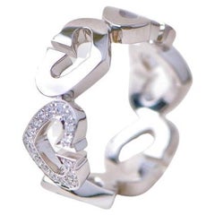 Cartier C Heart Diamond 18k White Gold Ring Size 50