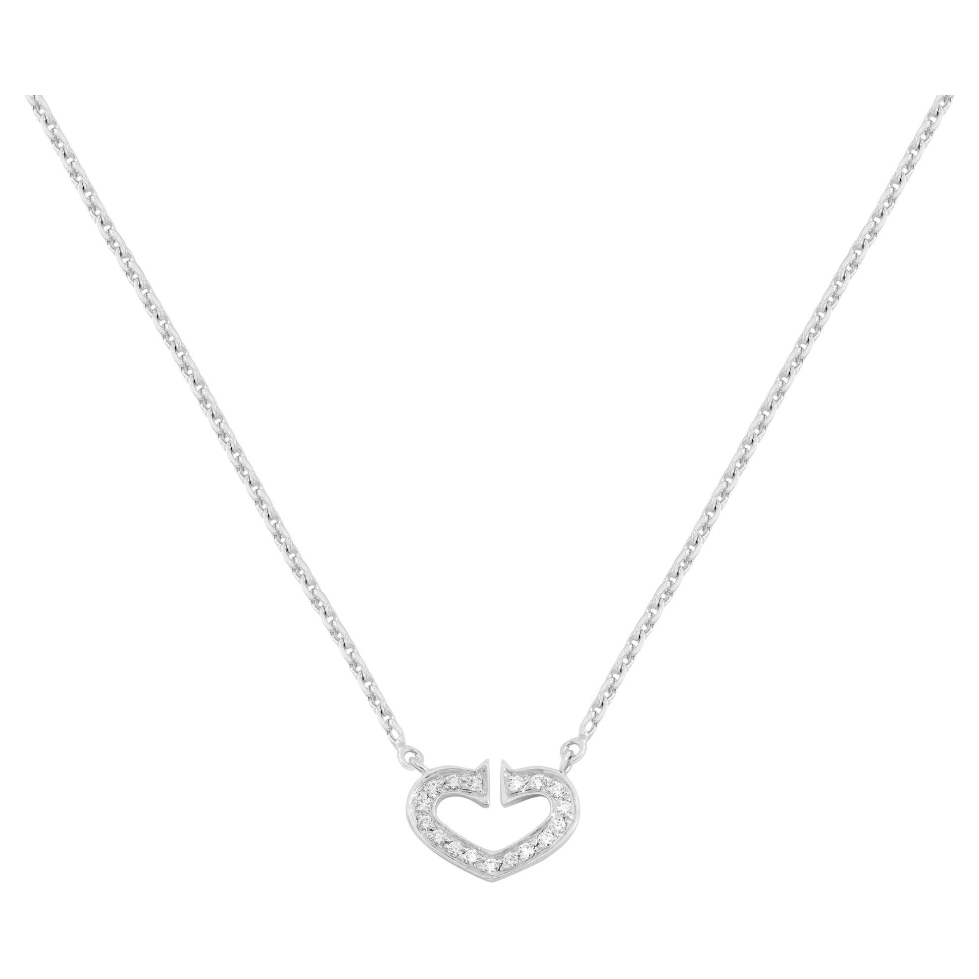 Cartier C Heart Diamond Ladies Necklace 18K White Gold 0.09cttw