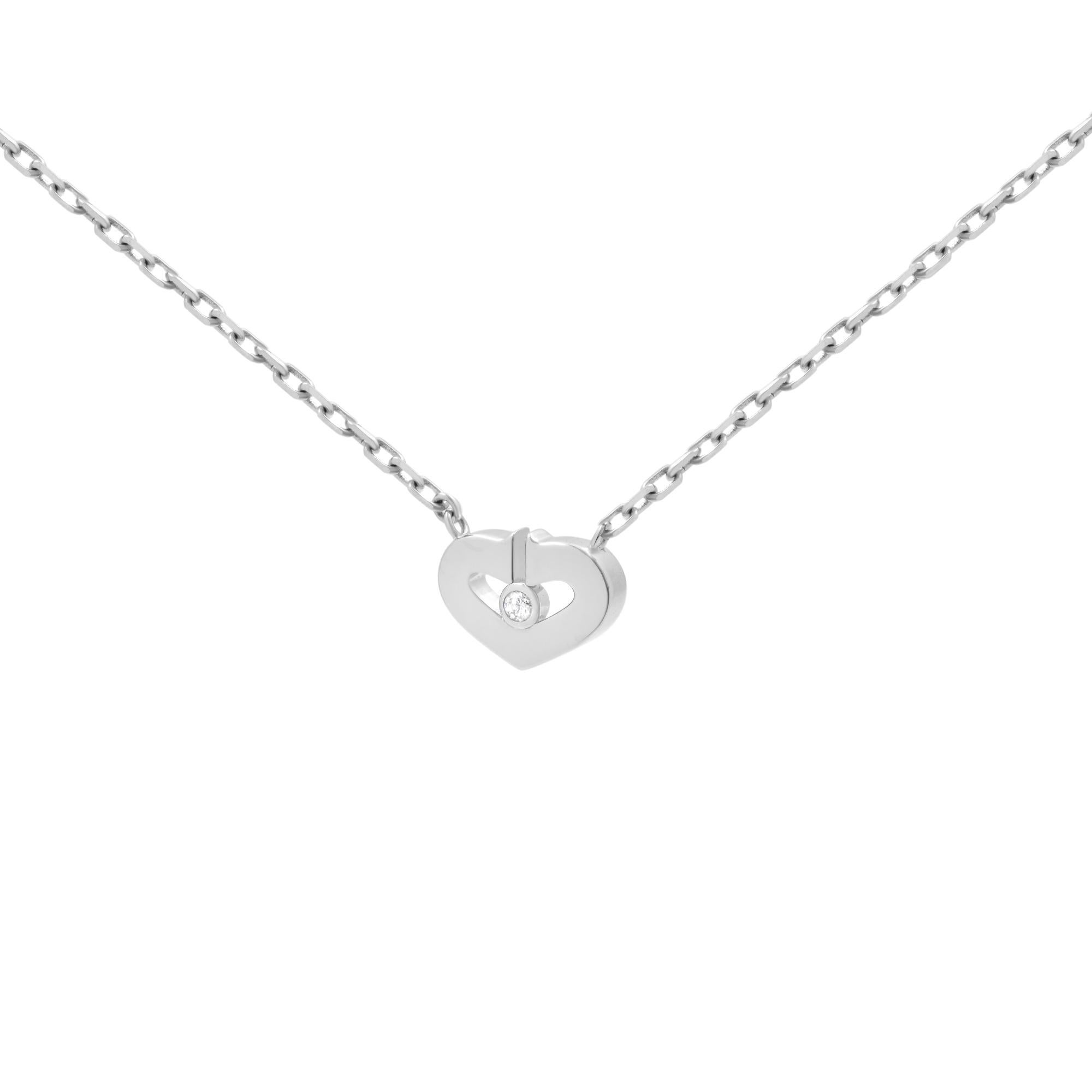 Modern Cartier C Heart Diamond Pendant Necklace 18k White Gold 0.02cttw