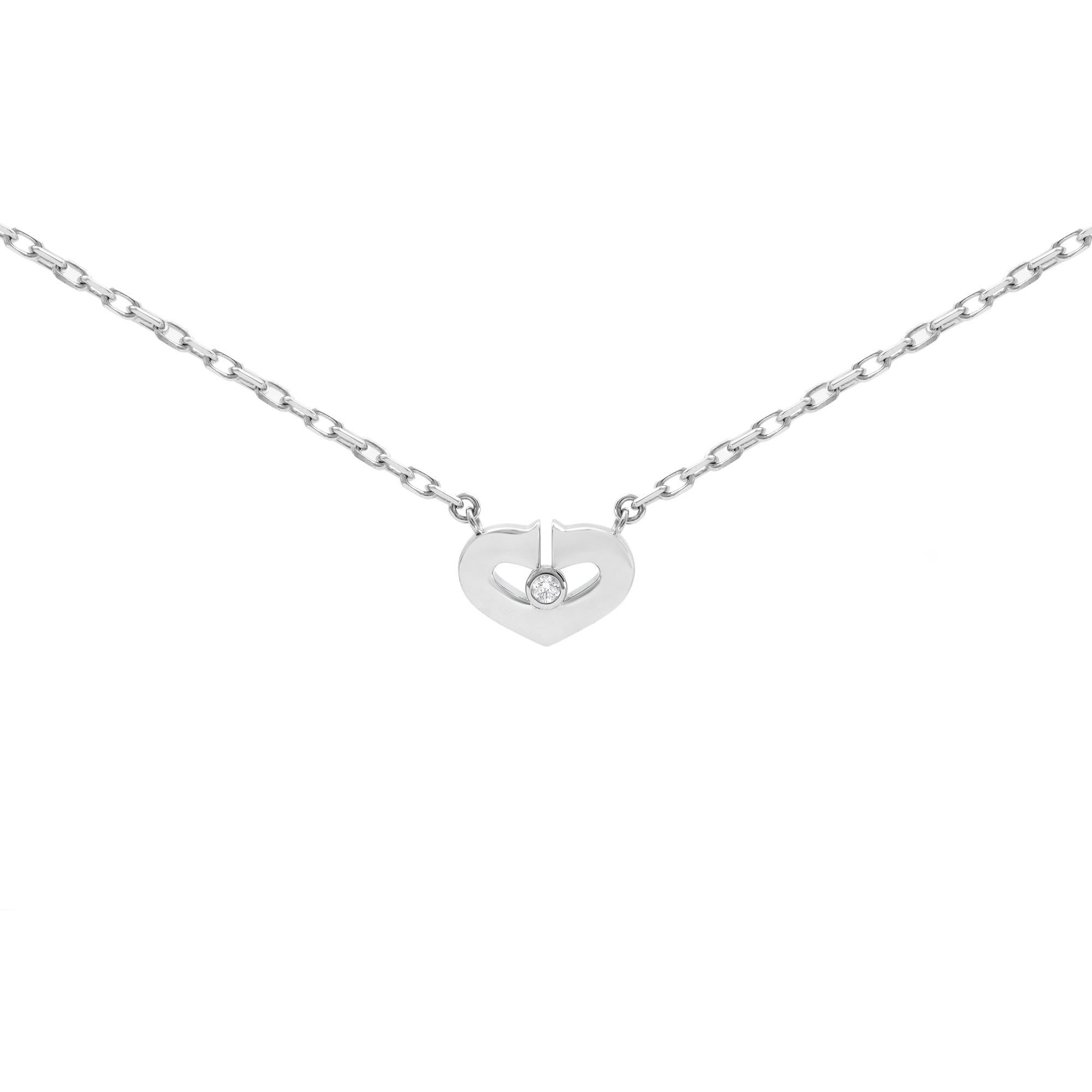 Women's or Men's Cartier C Heart Diamond Pendant Necklace 18k White Gold 0.02cttw