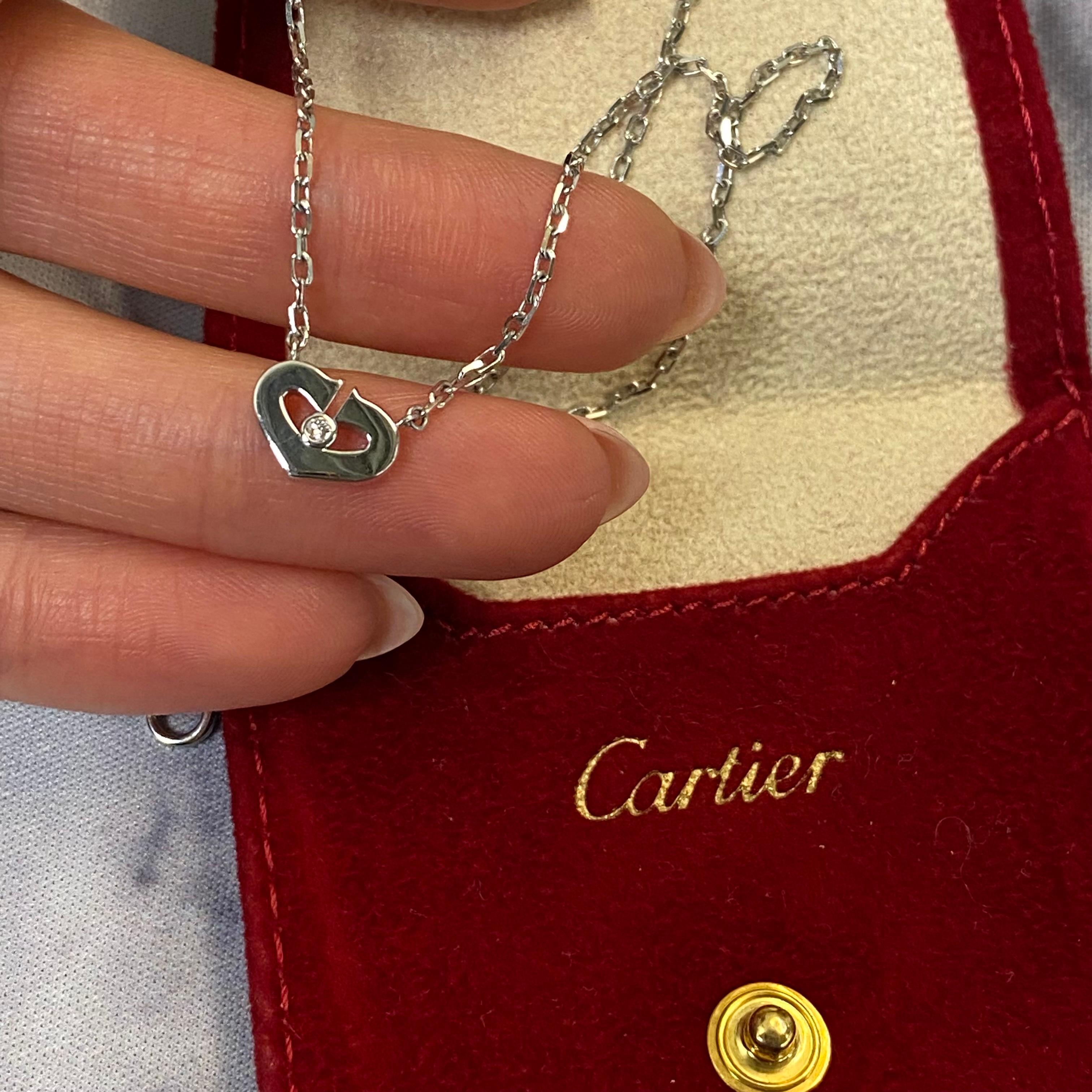 Cartier C Heart Diamond Pendant Necklace 18k White Gold 0.02cttw 2