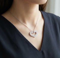 Cartier C Heart Diamond Pendant Necklace 18K White Gold Pavé Set Diamonds