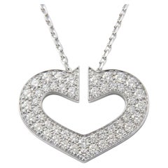 Cartier C Heart Diamond Pendant Necklace 18K White Gold Pavé Set Diamonds