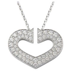 Cartier C Heart Diamond Pendant Necklace 18K White Gold Pavé Set Diamonds