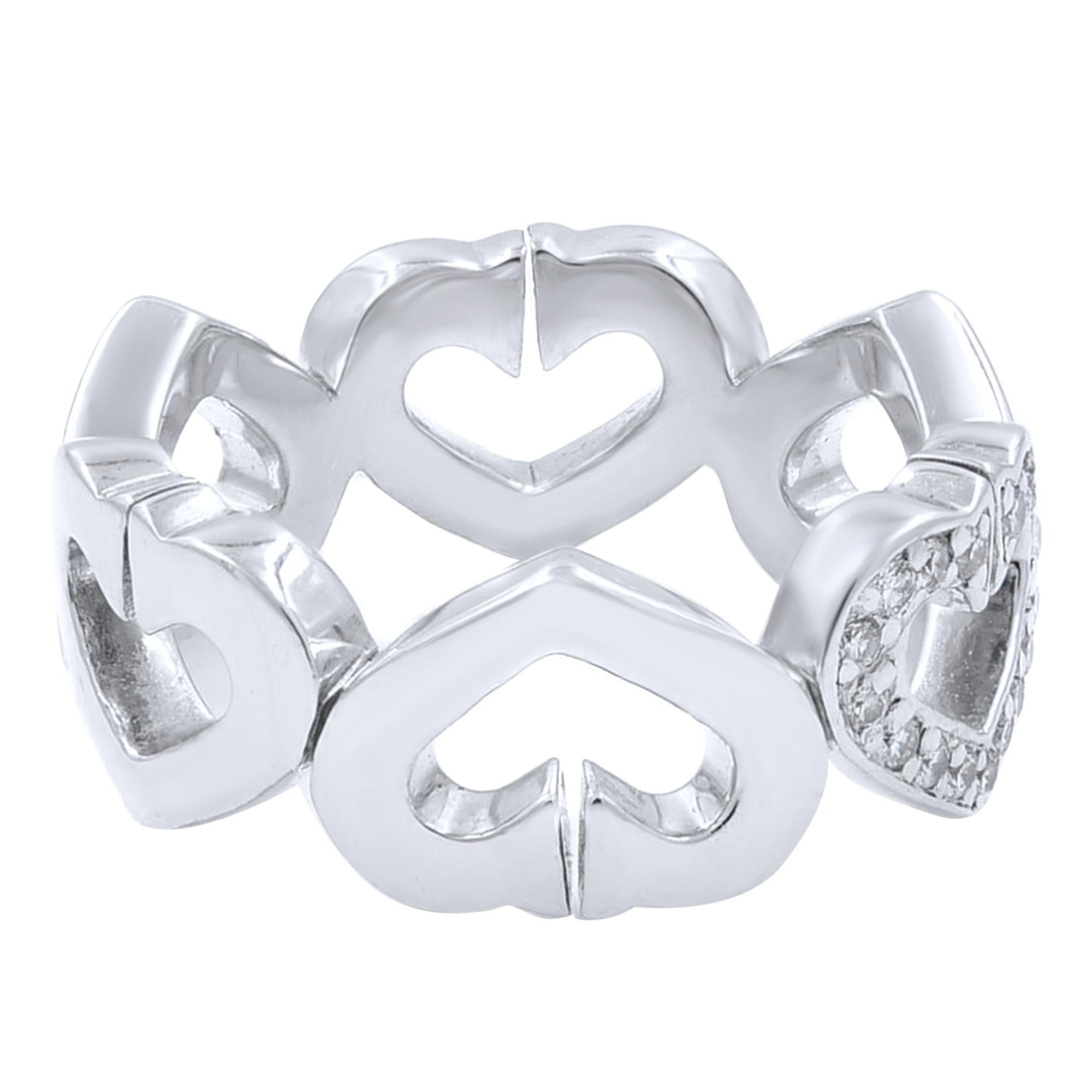 Modern Cartier C Heart Diamond Ring 18K White Gold 0.10 Cttw Size 4.75 For Sale