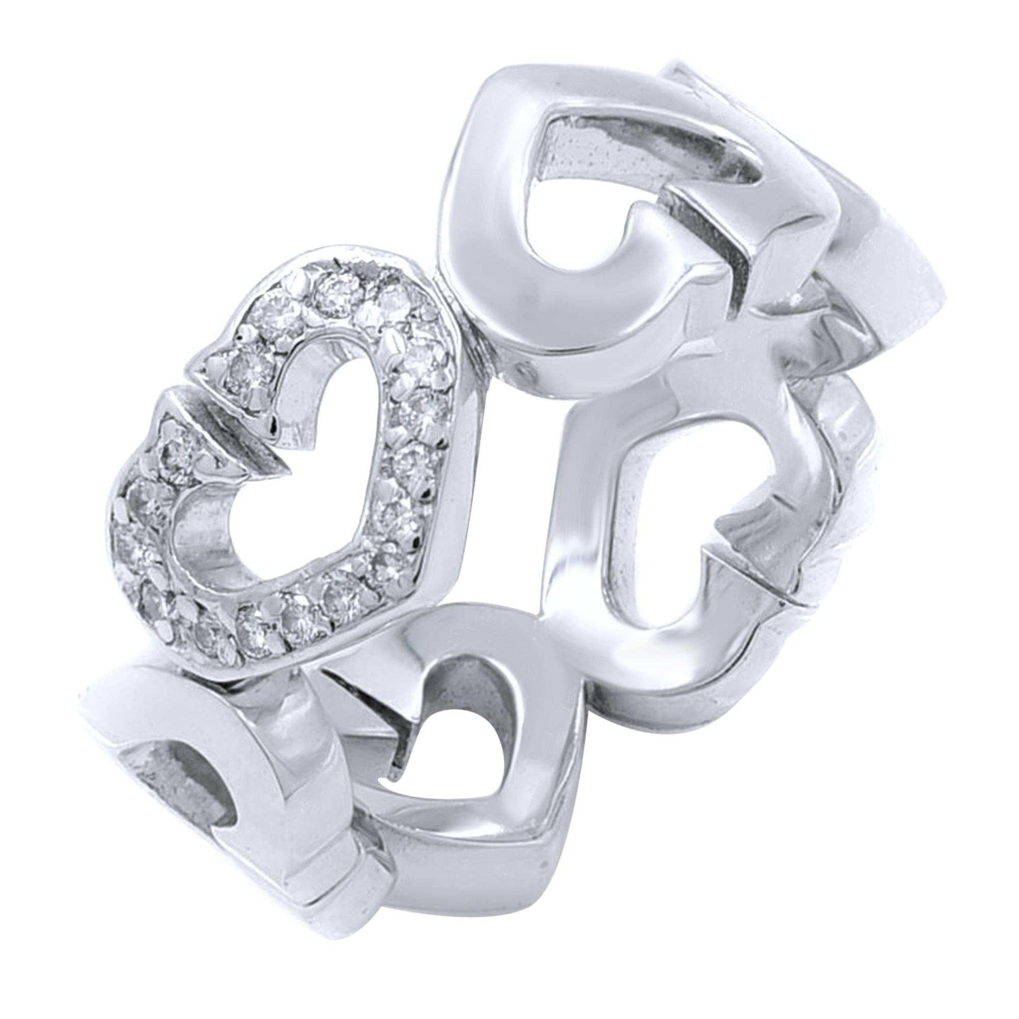 Cartier C Heart Diamond Ring 18K White Gold 0.10 Cttw Size 4.75 In Excellent Condition For Sale In New York, NY