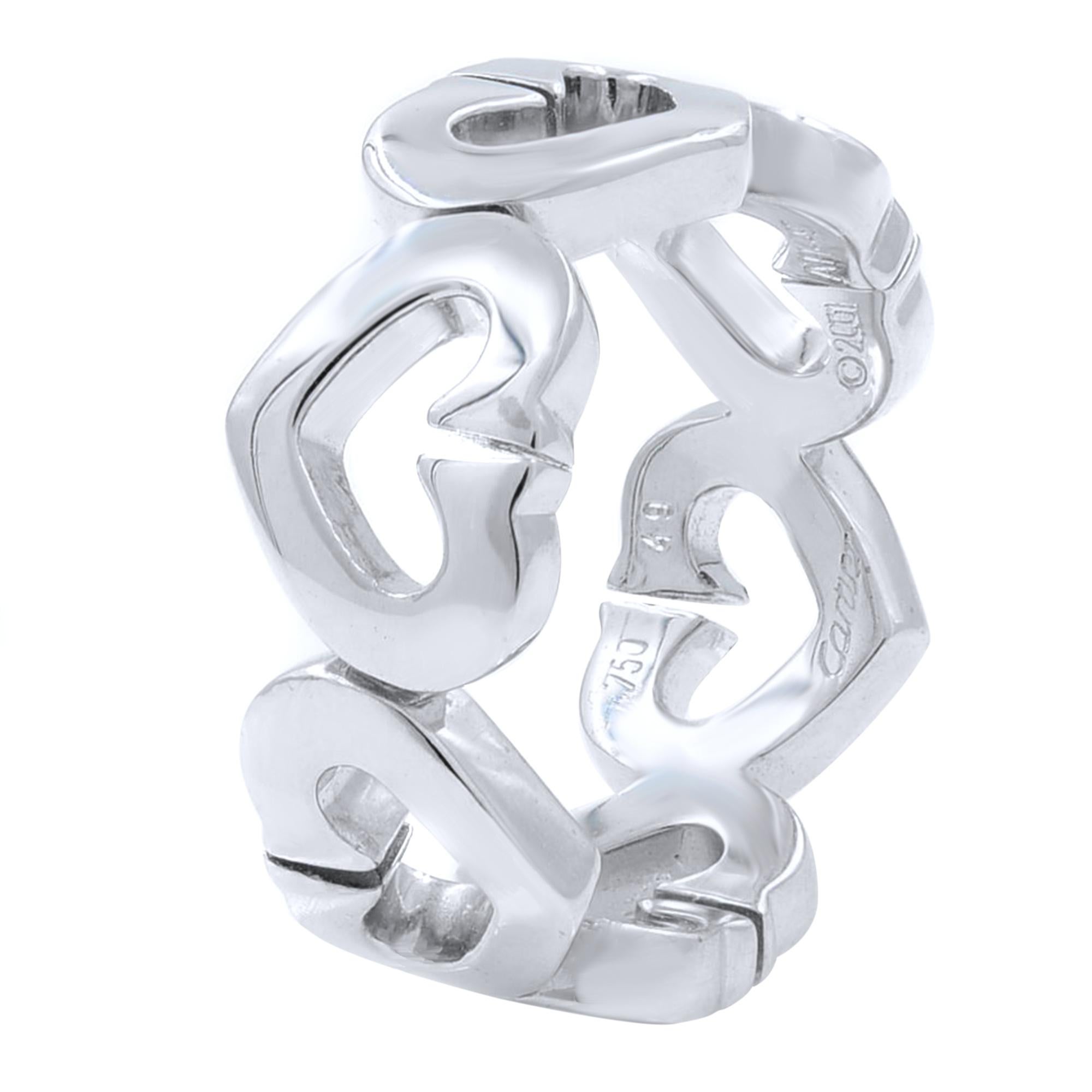 Women's Cartier C Heart Diamond Ring 18K White Gold 0.10 Cttw Size 4.75 For Sale