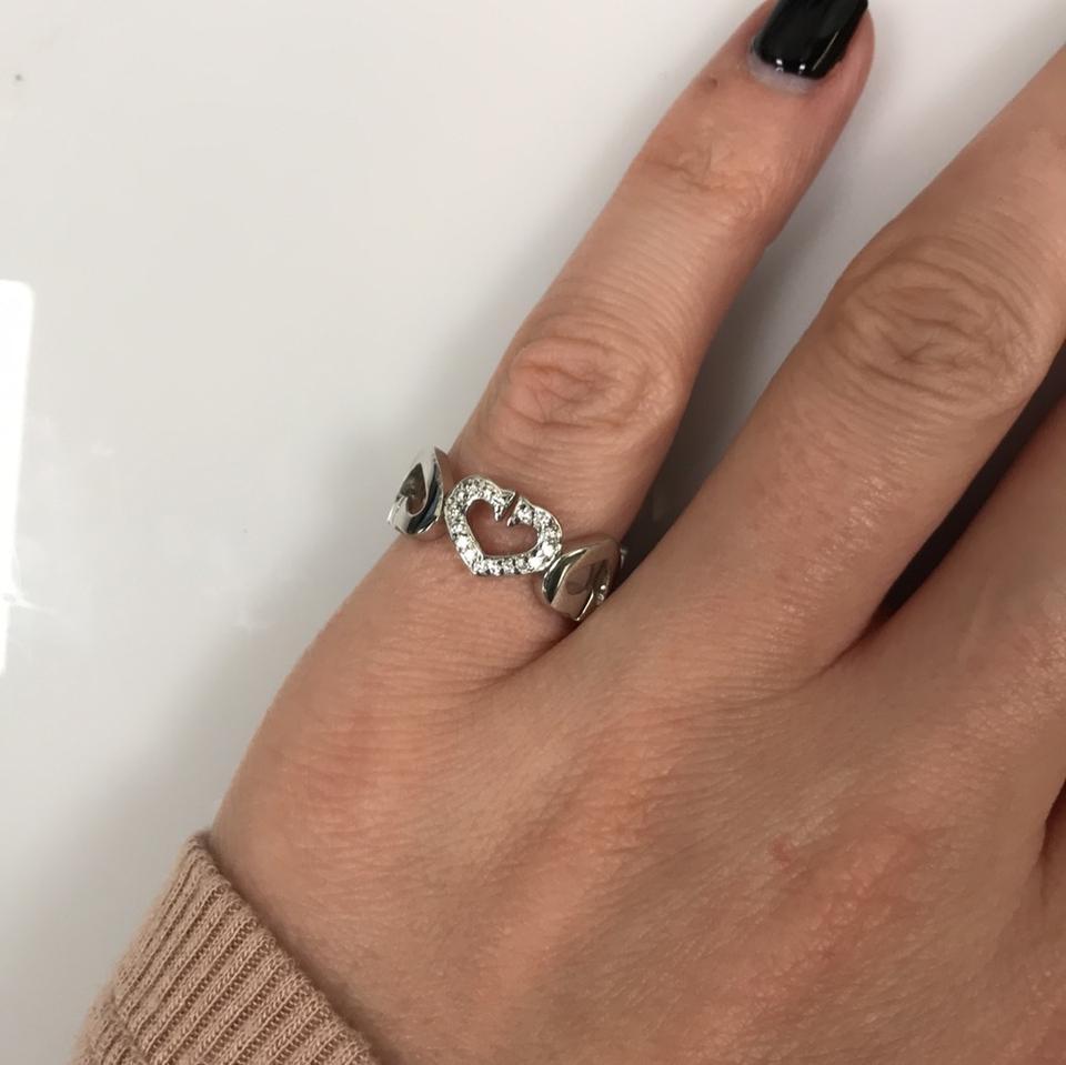 Cartier C Heart Diamond Ring 18K White Gold 0.10 Cttw Size 4.75 For Sale 1
