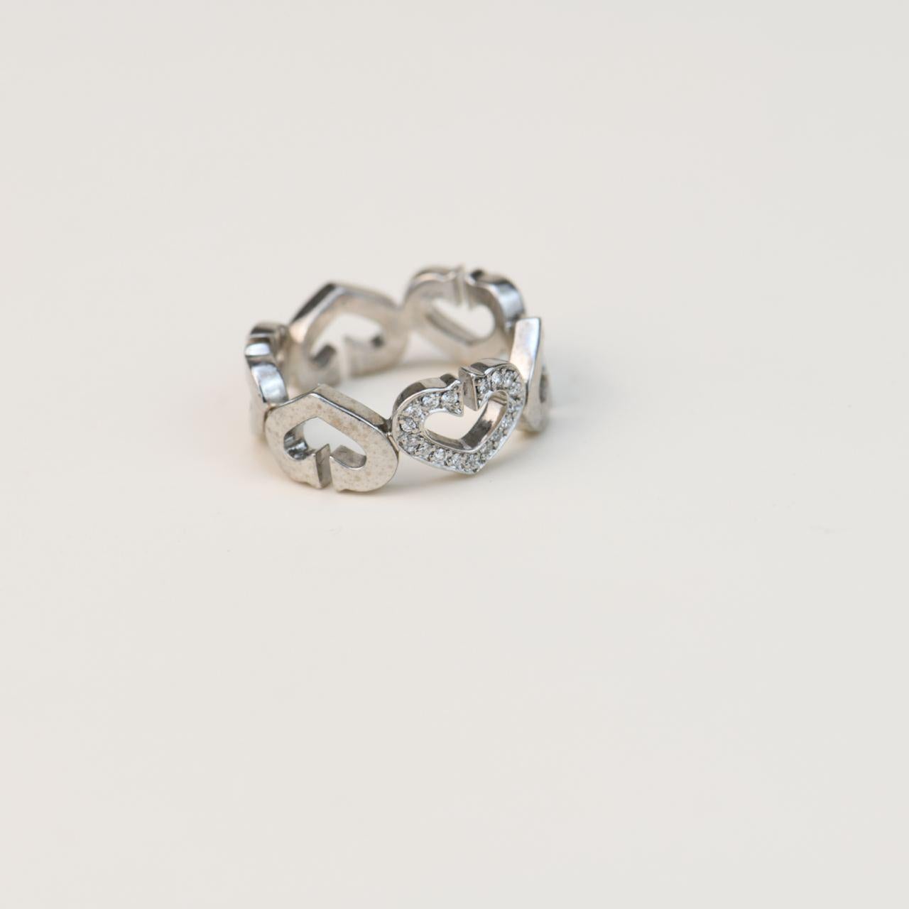 Brilliant Cut Cartier C Heart Diamond White Gold Ring Size 51