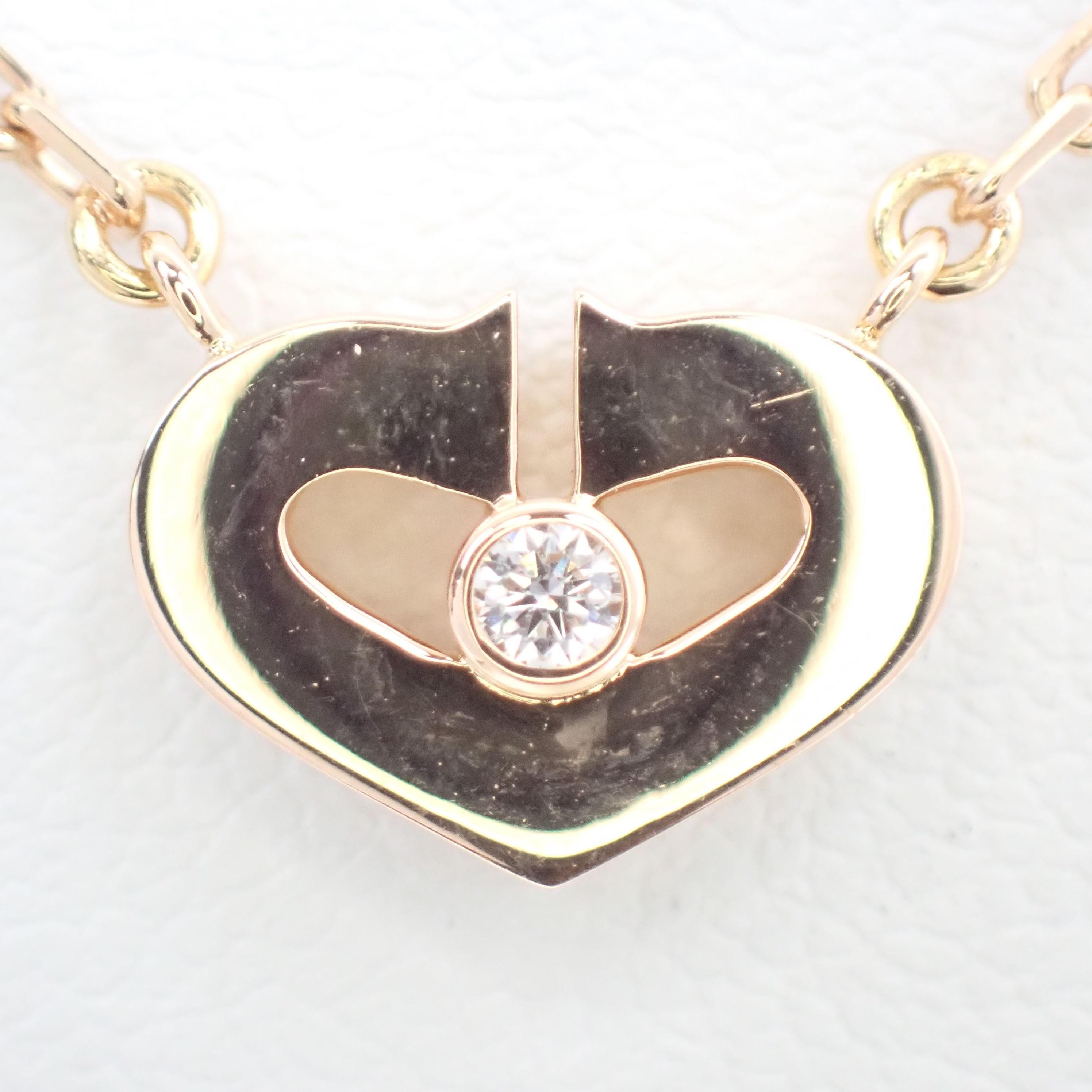 Brand : Cartier 
Description: C Heart of Cartier Diamond 18K Rose Gold Pendant Necklace 1PD
Metal Type:  750PG/ Rose Gold 
Total Weight:   4.3g
Width:  10mm
Condition: Preowned; small signs of wearing
Box -  Included
Papers -  Not Included
