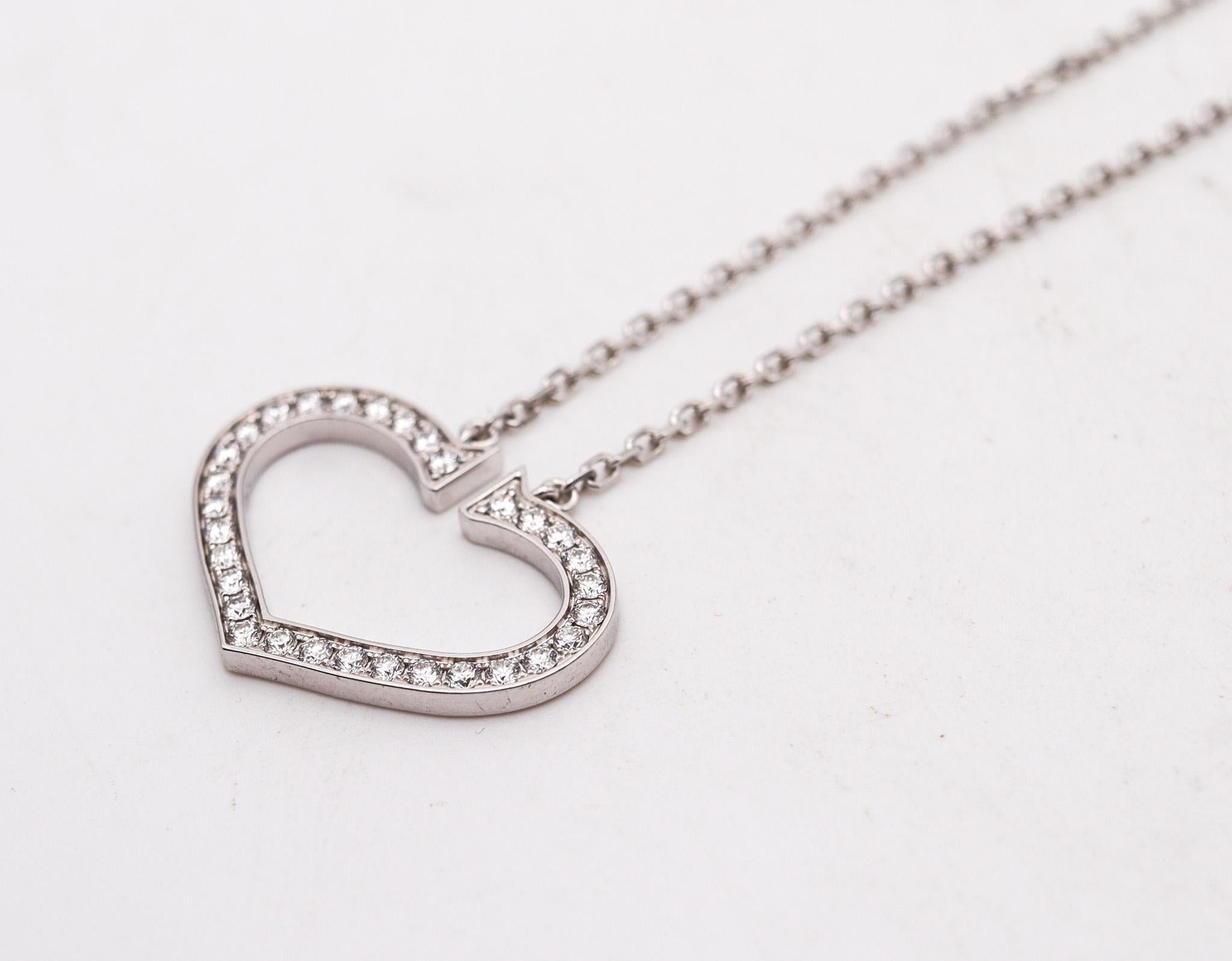 Brilliant Cut Cartier C Heart Necklace In 18Kt White Gold With 1.55 Ctw In VVS Diamonds