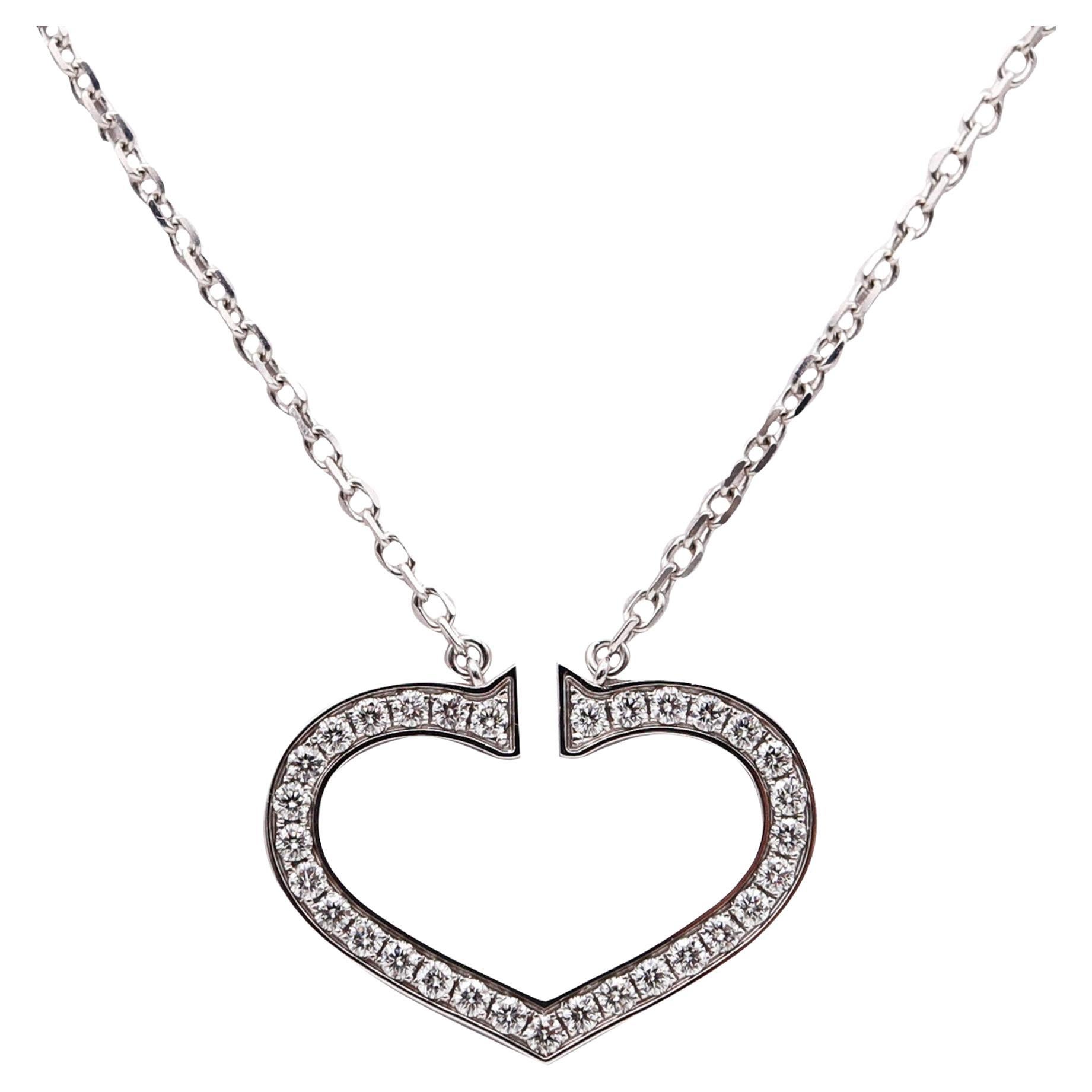 Cartier C Heart Necklace In 18Kt White Gold With 1.55 Ctw In VVS Diamonds