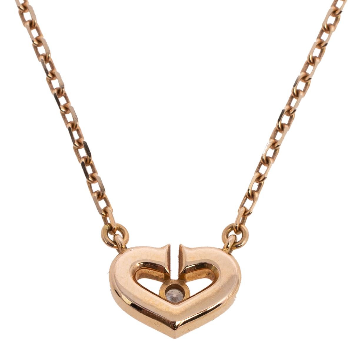 Contemporary Cartier C Heart of Cartier Diamond 18K Rose Gold Pendant Necklace, XS