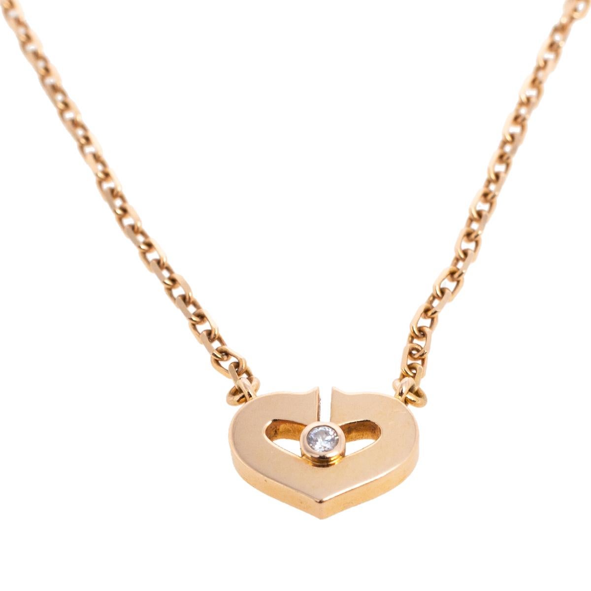Cartier C Heart of Cartier Diamond 18K Rose Gold Pendant Necklace, XS 1