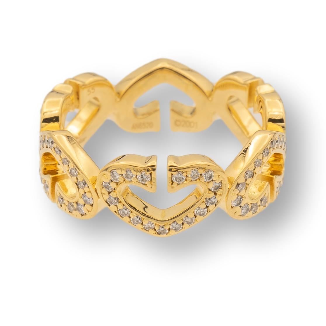 Contemporary Cartier C Hearts Diamond Ring 18K Yellow Gold Vintage, Circa 2001