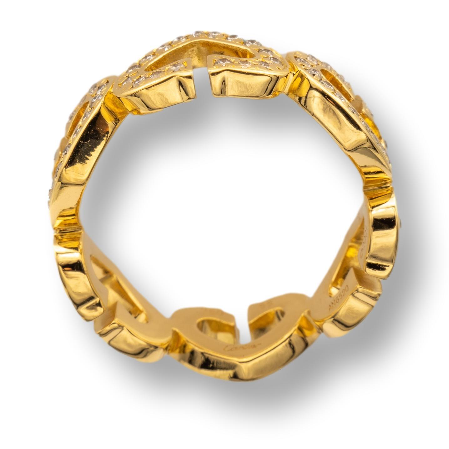 Round Cut Cartier C Hearts Diamond Ring 18K Yellow Gold Vintage, Circa 2001