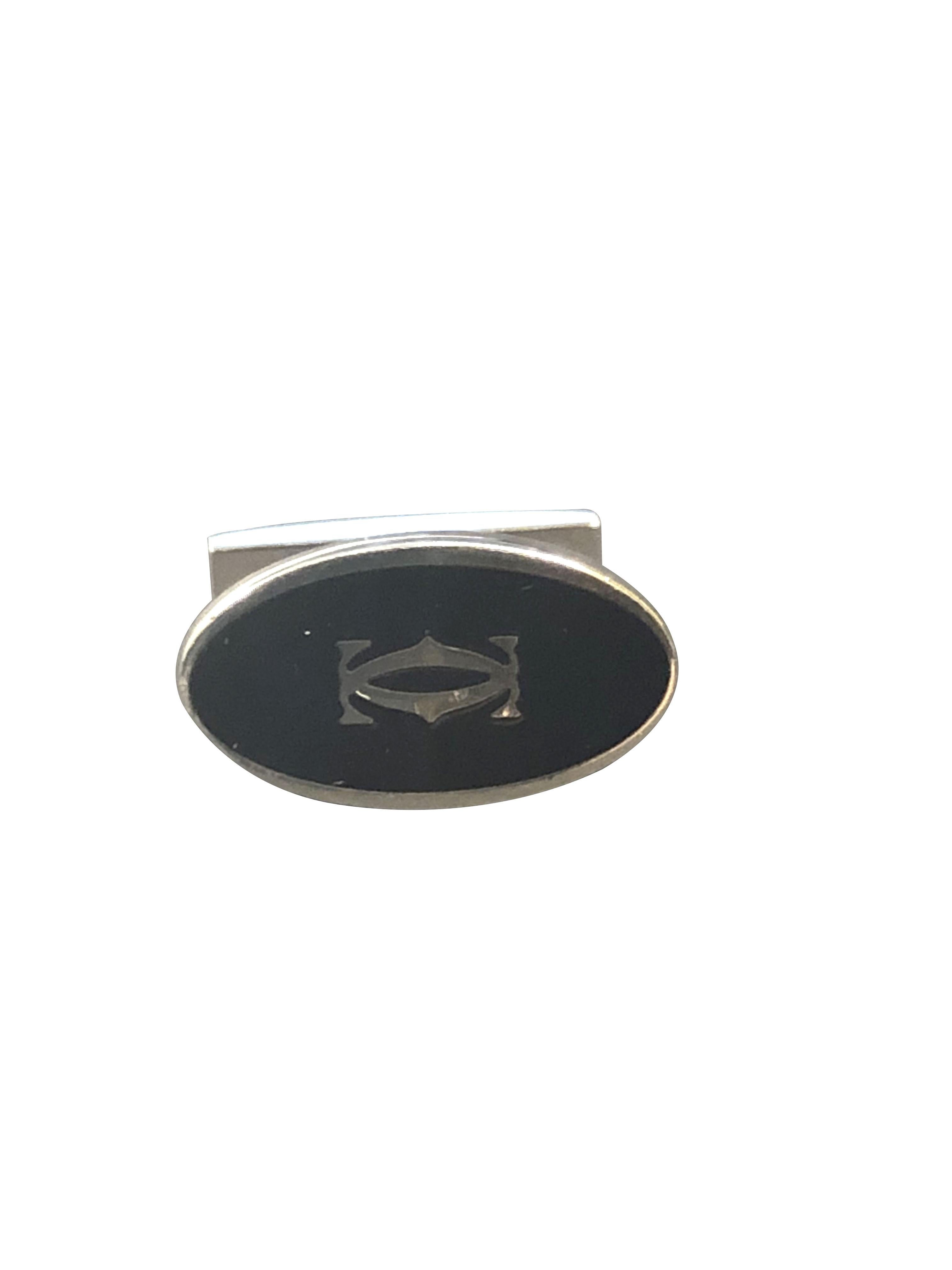 Men's Cartier C Logo 925 Silver and Enamel Cufflinks