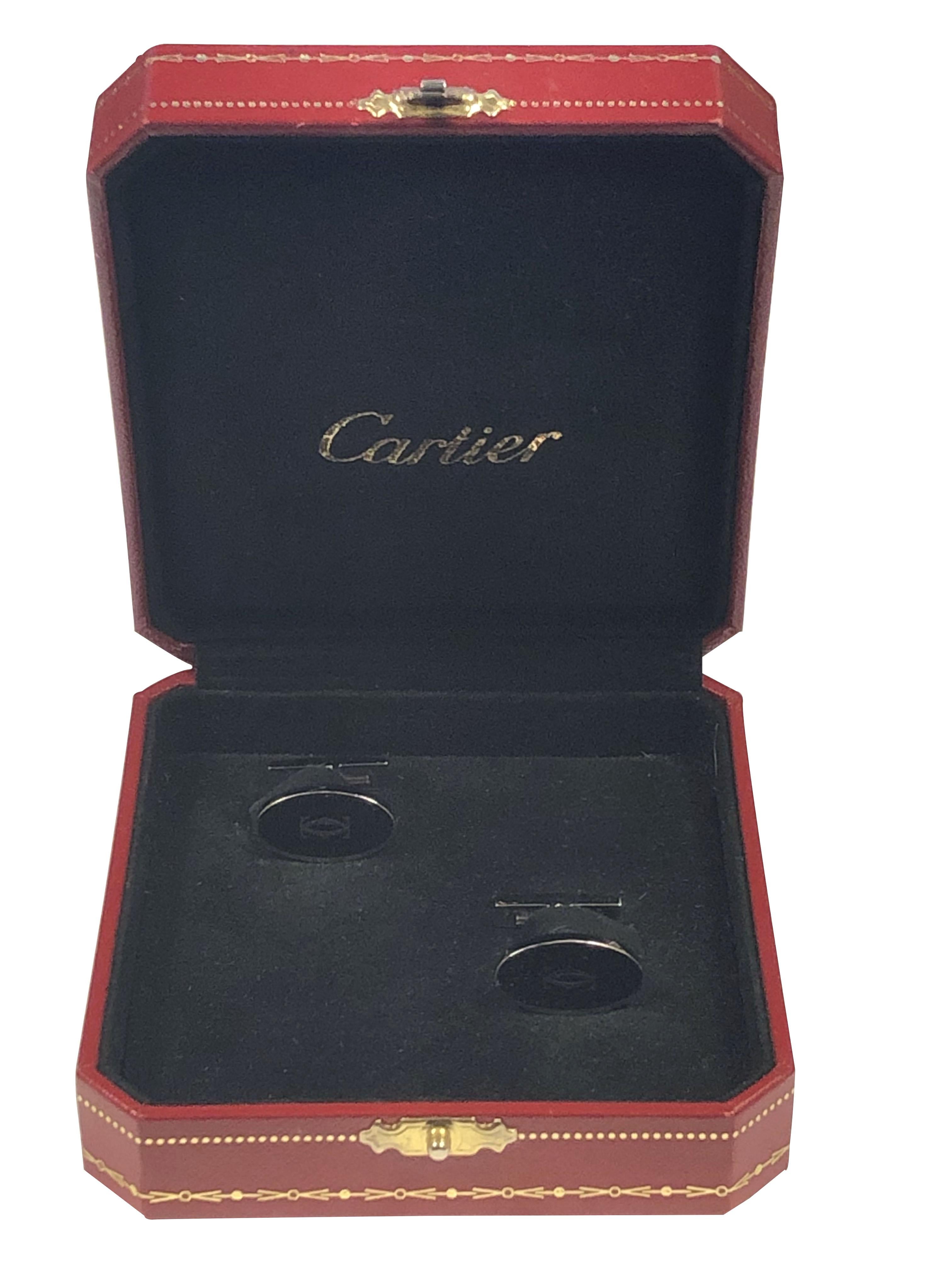 Cartier C Logo 925 Silver and Enamel Cufflinks 1