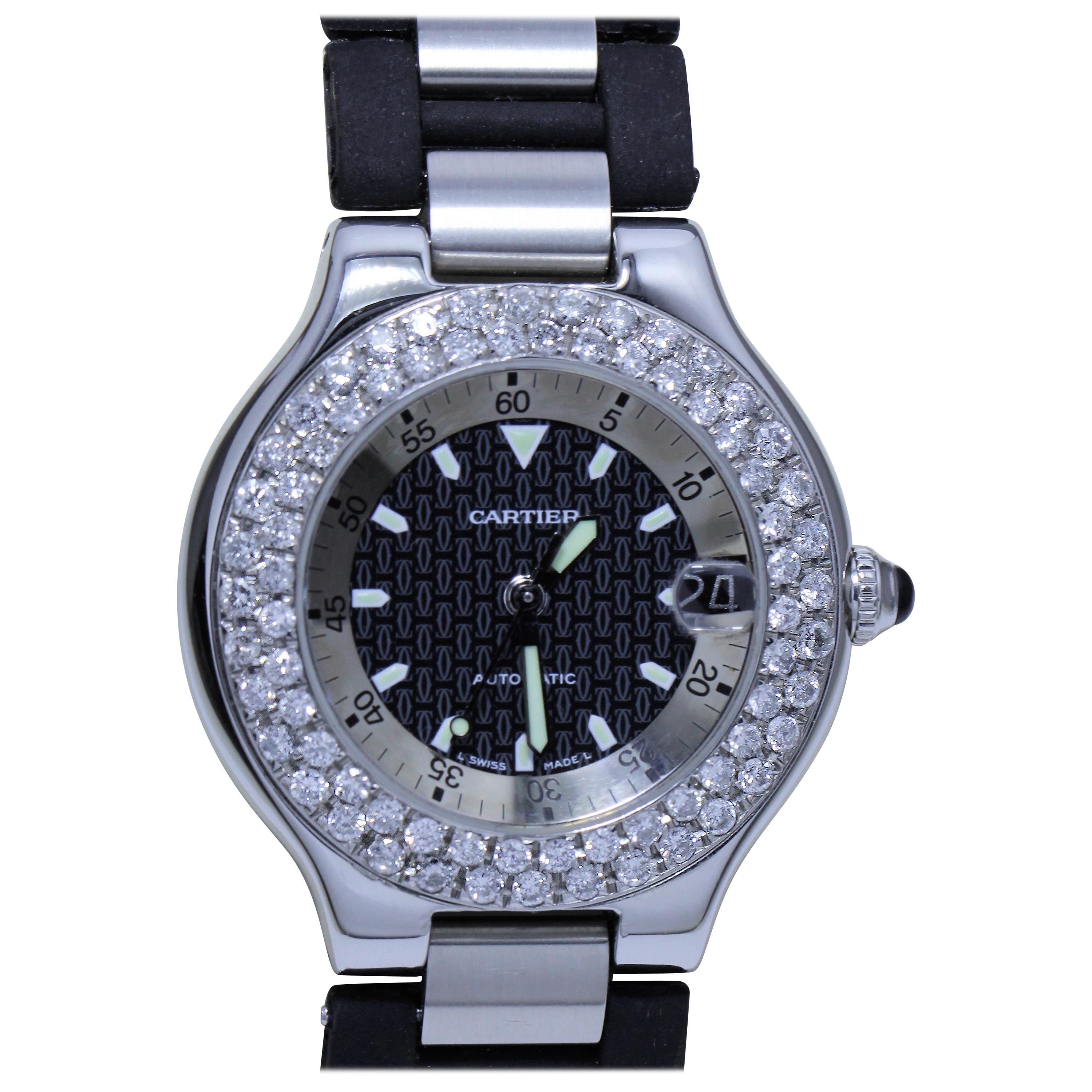 Cartier C90M Automatic Wristwatch with Diamond Studded Bezel