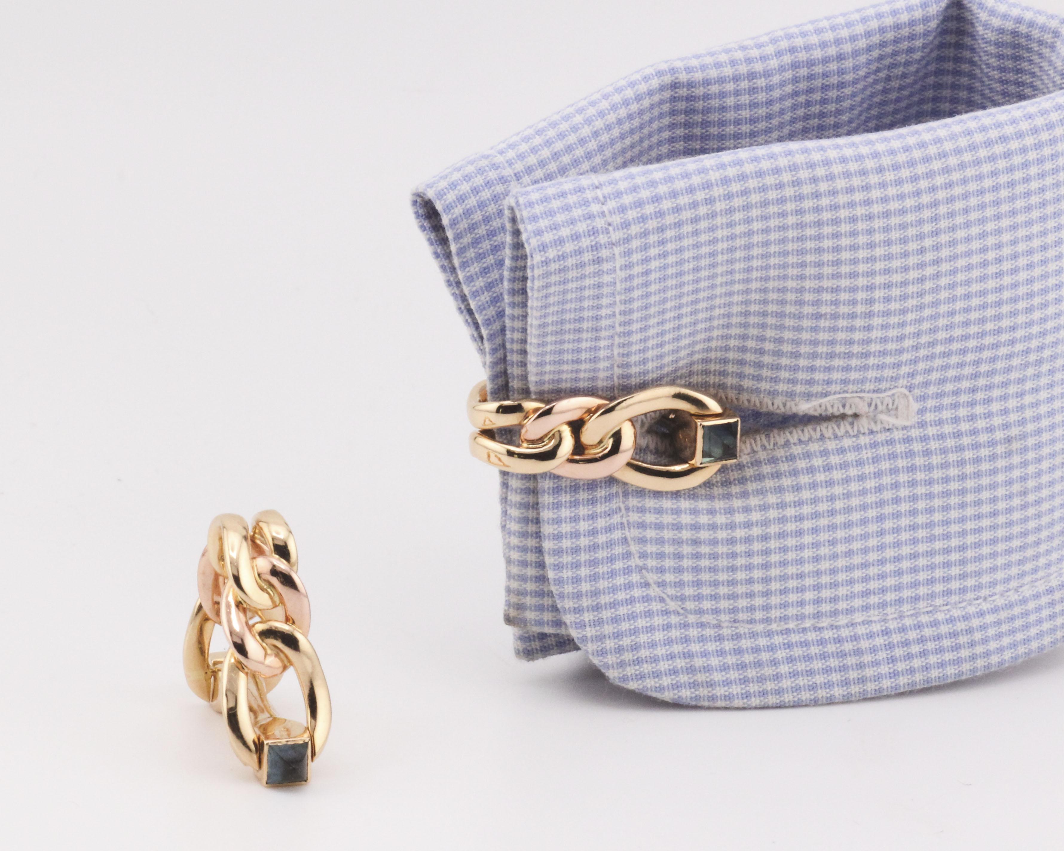 Gemelos de eslabón con cabujón de zafiro Cartier de oro amarillo rosa de 18 quilates en venta 6