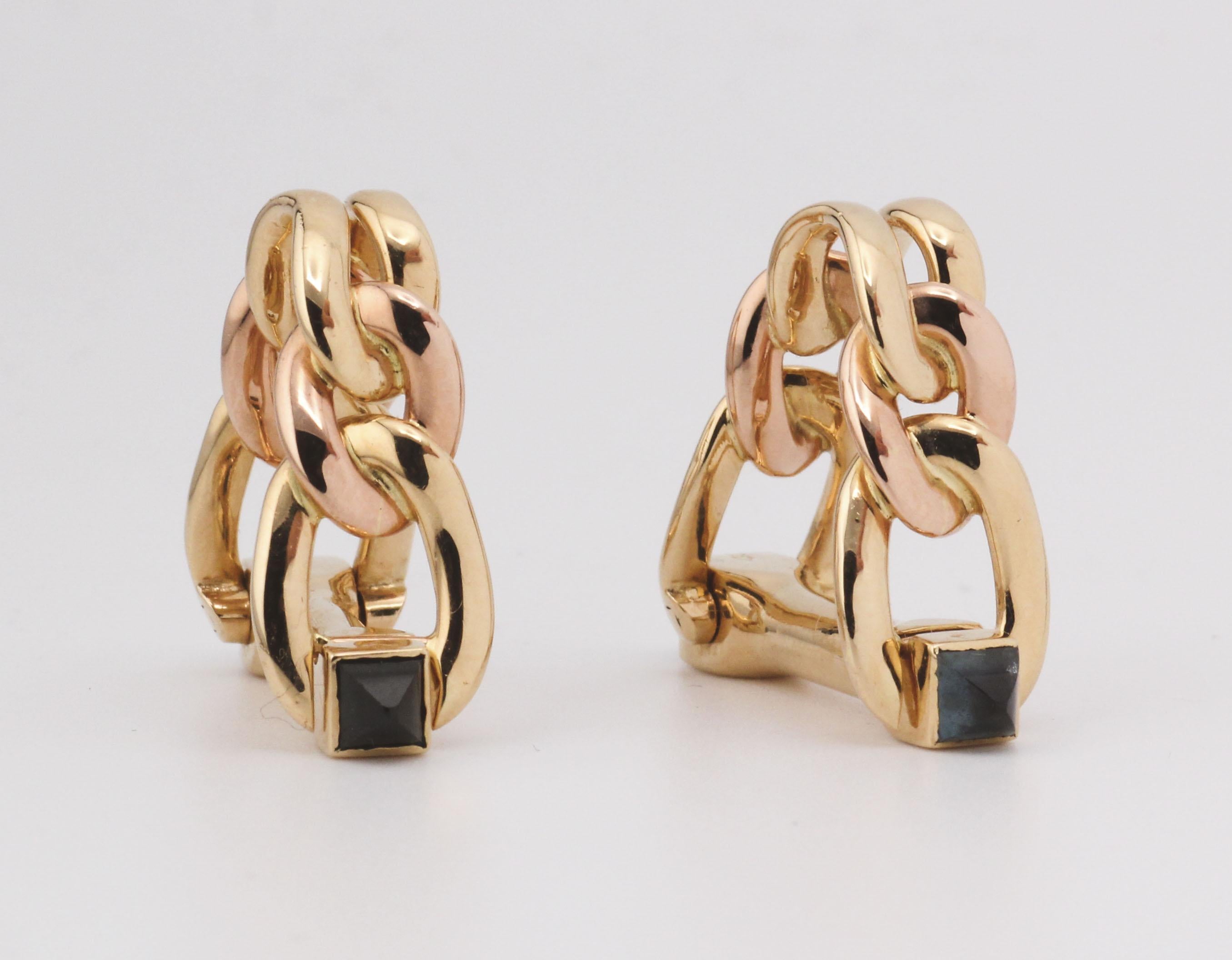 Gemelos de eslabón con cabujón de zafiro Cartier de oro amarillo rosa de 18 quilates Cabujón en venta