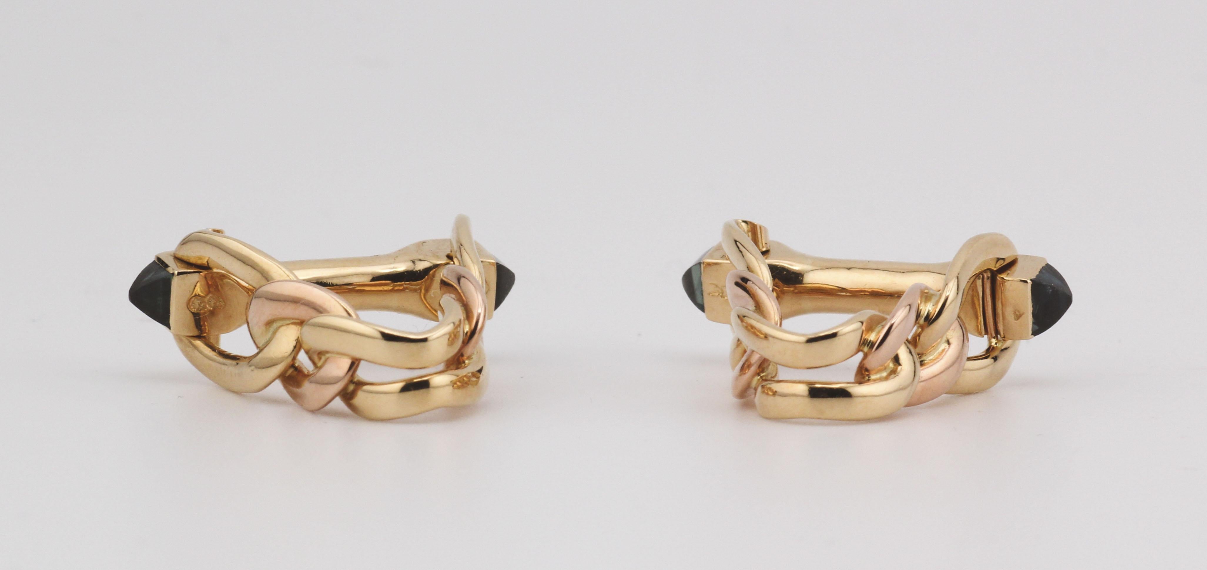 Gemelos de eslabón con cabujón de zafiro Cartier de oro amarillo rosa de 18 quilates en Bueno estado para la venta en Simpsonville, SC