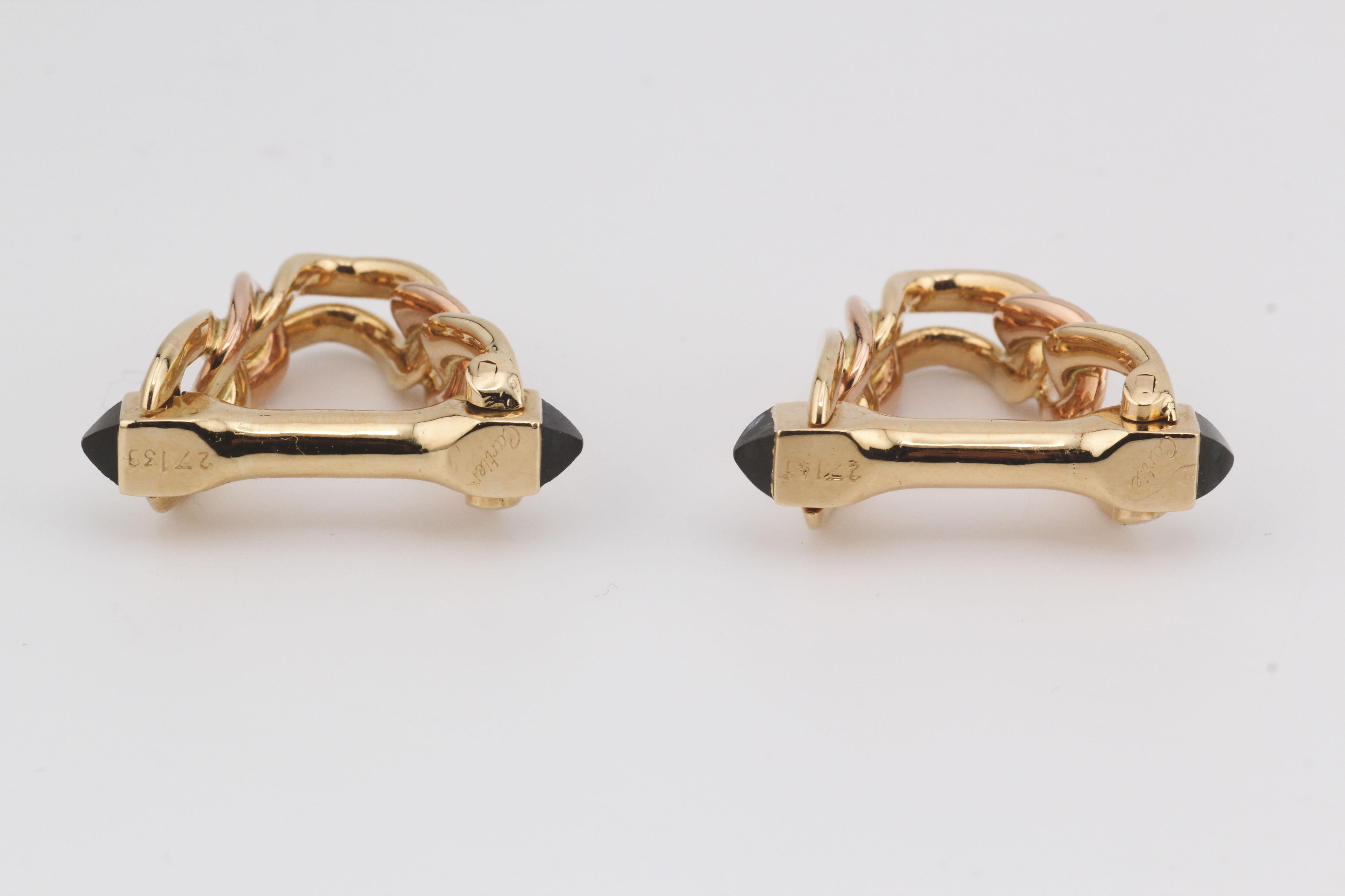 De los hombres Gemelos de eslabón con cabujón de zafiro Cartier de oro amarillo rosa de 18 quilates en venta