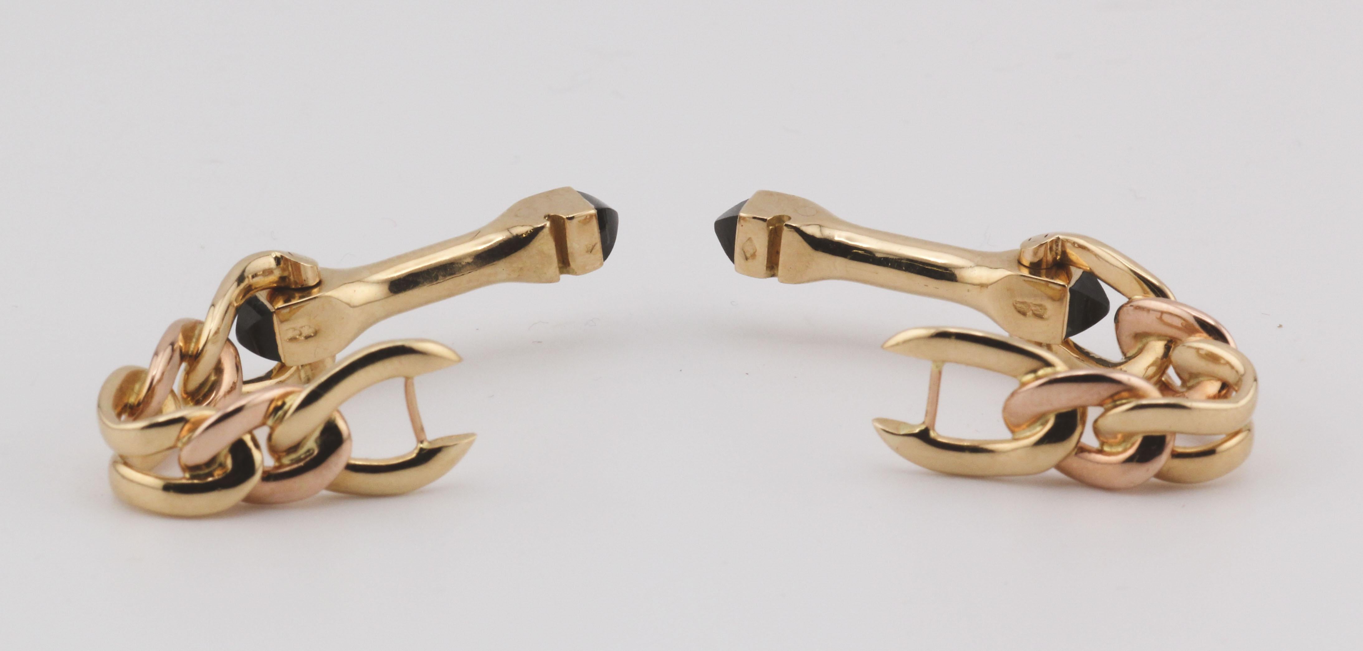 Gemelos de eslabón con cabujón de zafiro Cartier de oro amarillo rosa de 18 quilates en venta 3