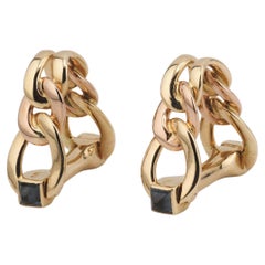 Cartier Cabochon Sapphire 18k Yellow Rose Gold Wrap Around Link Cufflinks