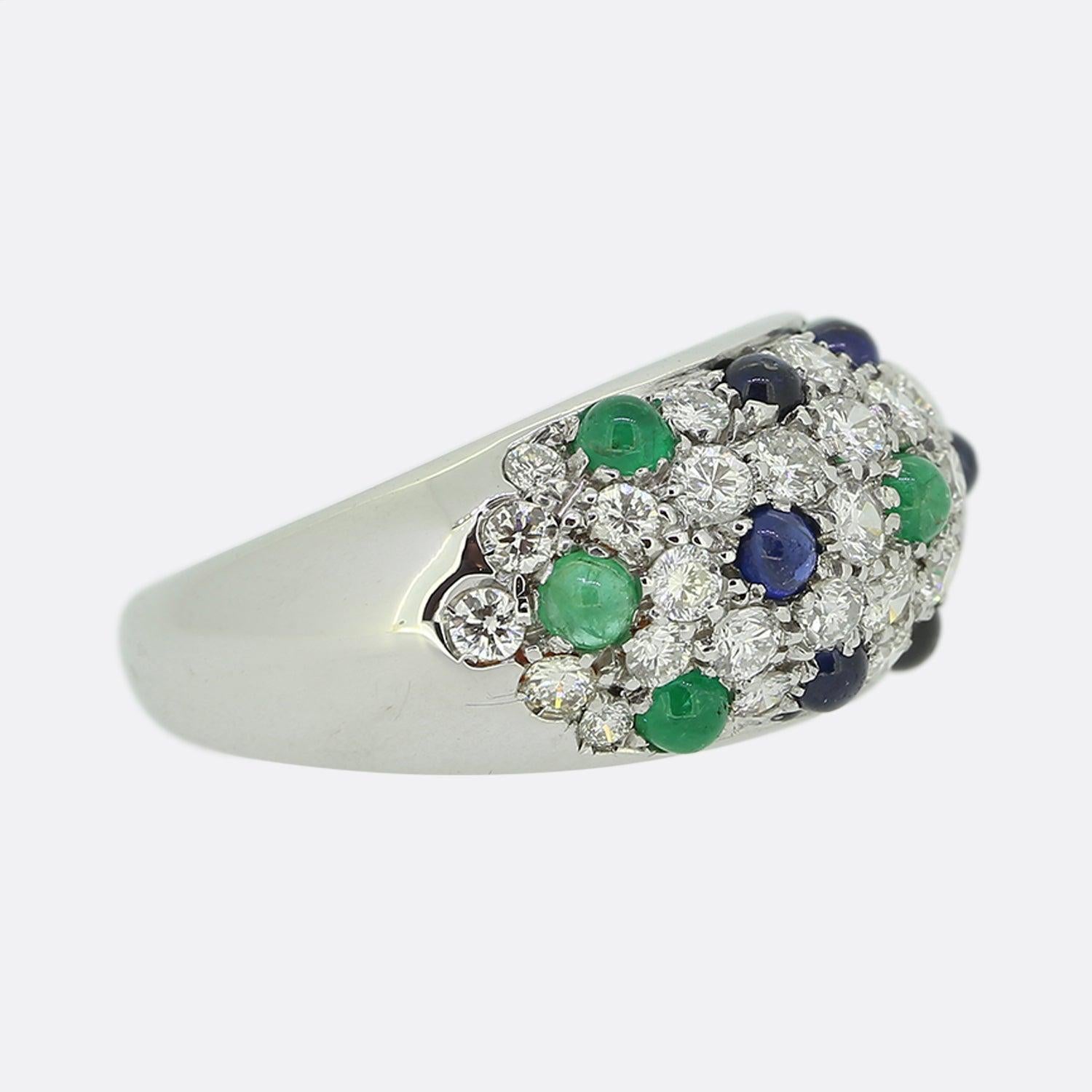 Cartier Cabochon Sapphire Emerald and Diamond Ring In Good Condition For Sale In London, GB
