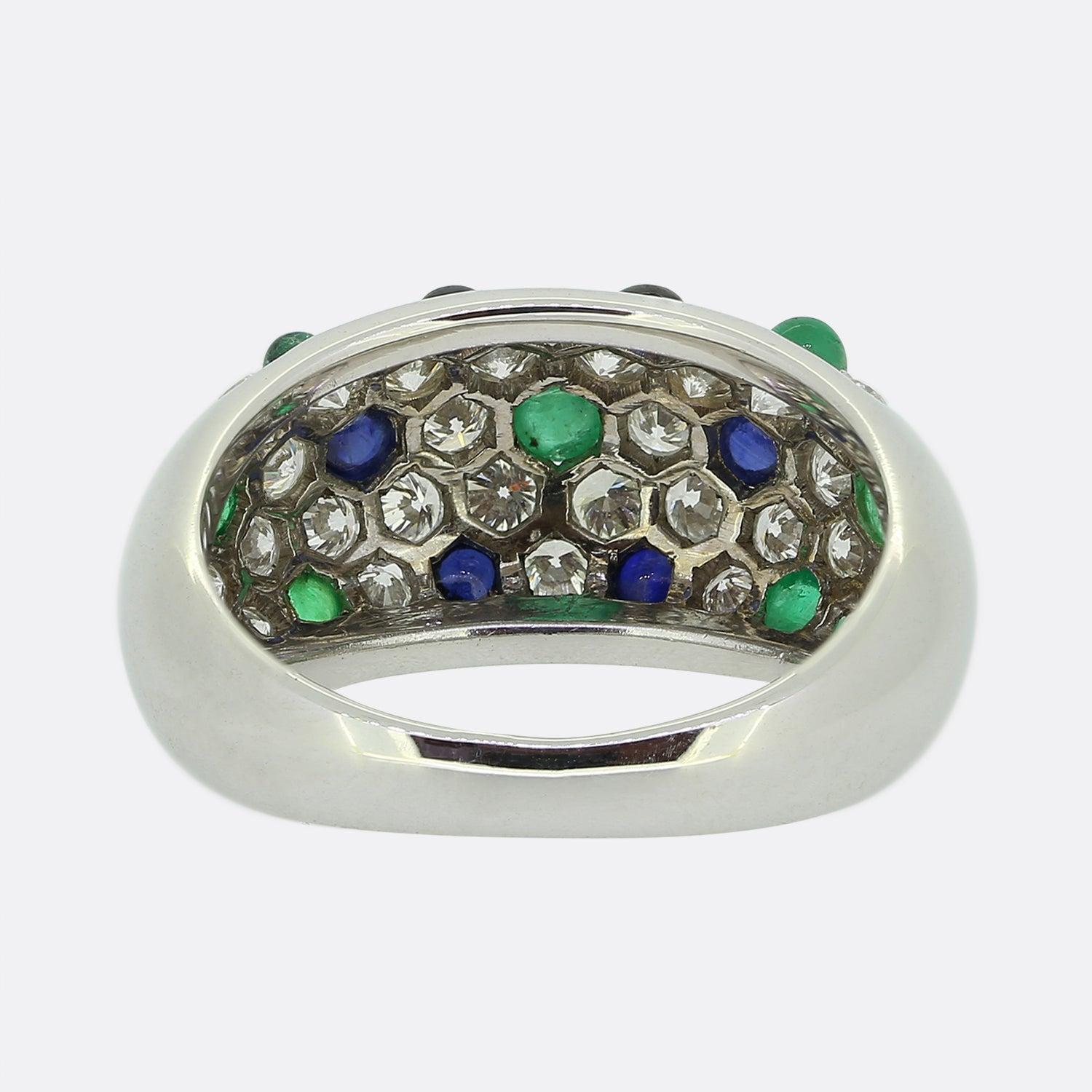Women's Cartier Cabochon Sapphire Emerald and Diamond Ring For Sale