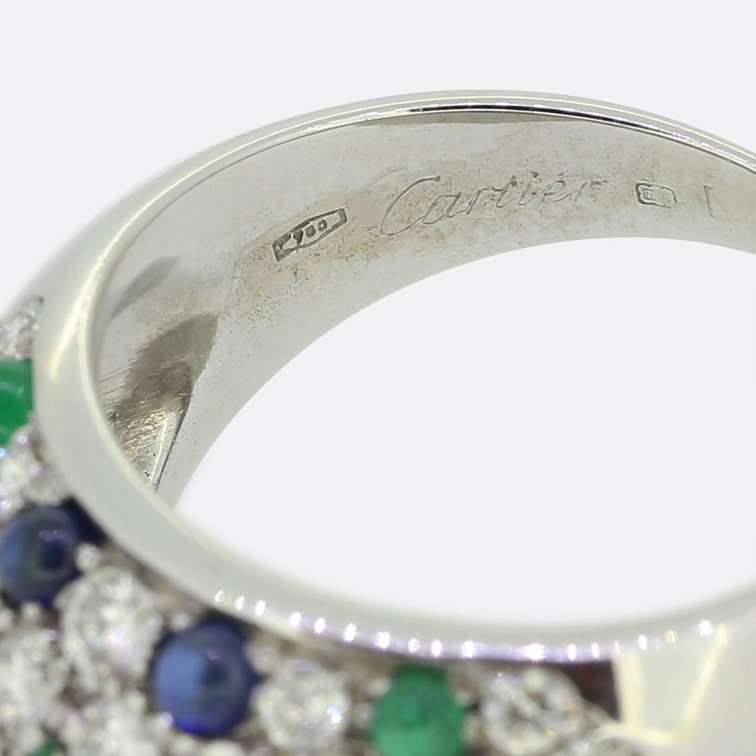 Cartier Ring mit Cabochon-Saphir, Smaragd und Diamant im Angebot 1