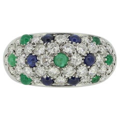 Vintage Cartier Cabochon Sapphire Emerald and Diamond Ring